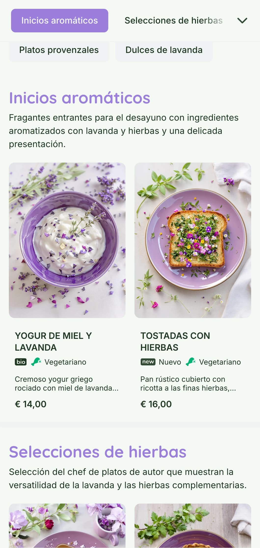 Perfumada plantilla de brunch con aroma a púrpura inspirada en la Provenza, ideal para cafés con ambiente de hierbas y jardines.