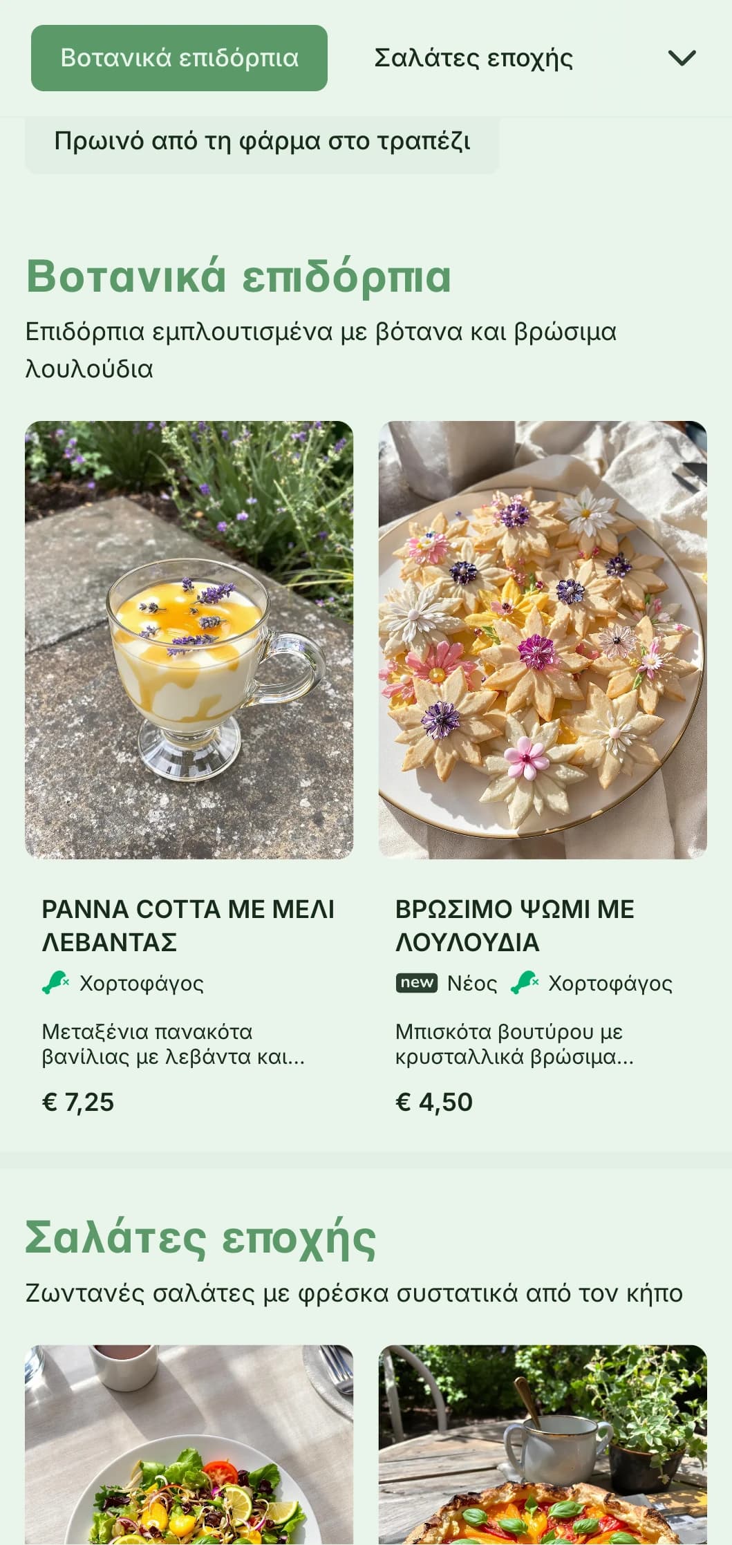 Ζωντανό πράσινο σχέδιο με βοτανικά στοιχεία για καφετέριες κήπων και βιολογικά εστιατόρια.