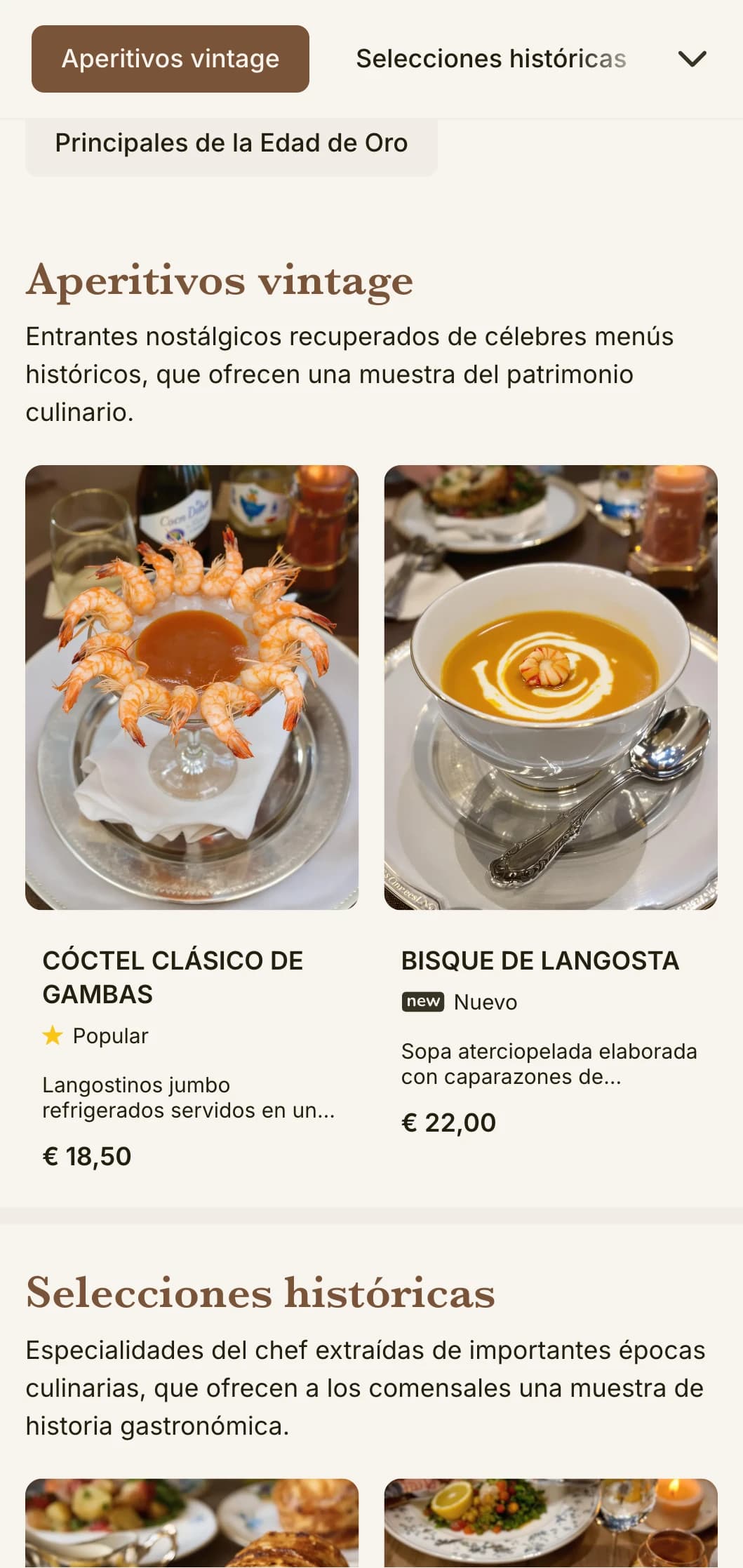 Diseño de menú de almuerzo nostálgico, inspirado en la Edad de Oro, con referencias históricas y detalles refinados, adecuado para restaurantes históricos con ricas tradiciones.