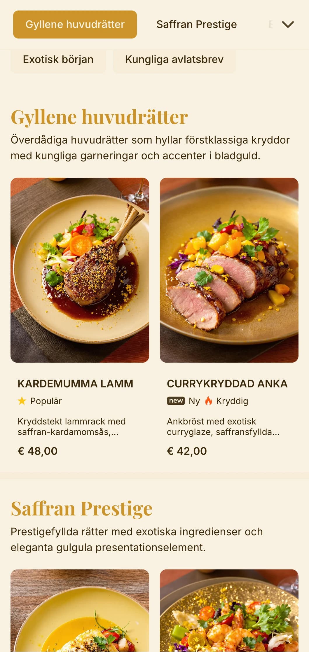Ett överdådigt koncept inspirerat av exotiska kryddor och kungliga mattraditioner med rika toner av guld och saffran.