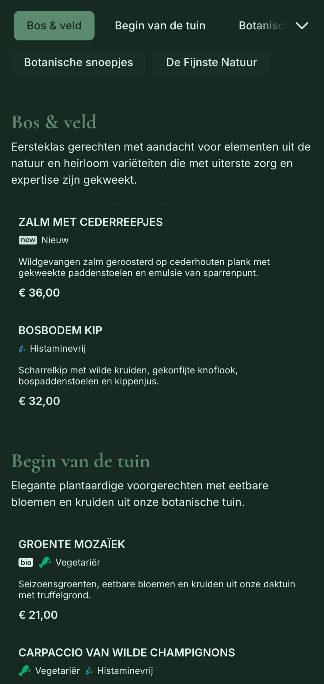 Verfijnde natuurlijke elegantie met botanische invloeden, perfect voor high-end farm-to-table en door de tuin geïnspireerd fine dining.