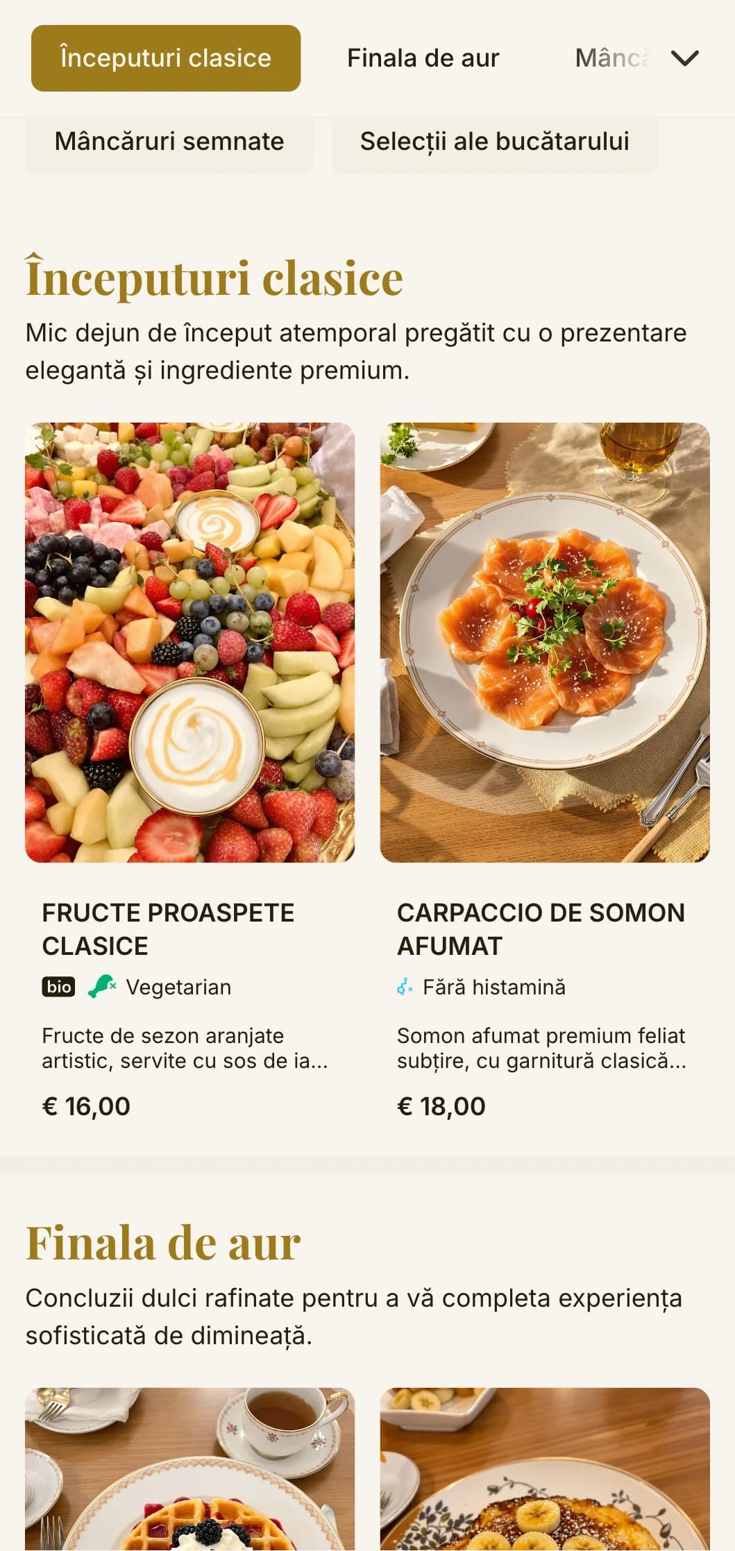 Masa de dimineață elegantă, cu clasice atemporale pentru micul dejun și prezentare rafinată pentru un început sofisticat al zilei.
