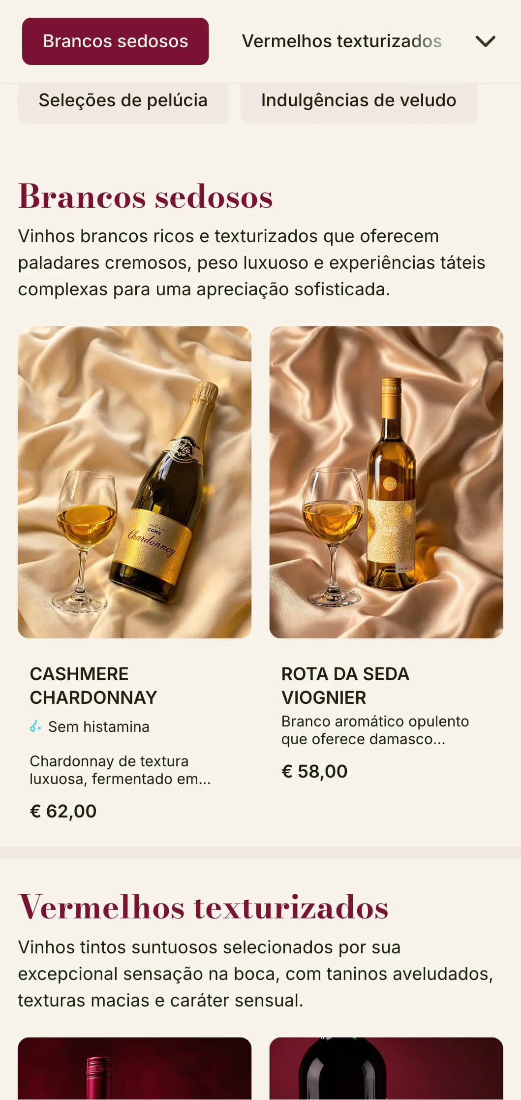 Modelo de carta de vinhos com textura rica, com detalhes em veludo vermelho profundo e elementos luxuosos, ideal para adegas de luxo e locais de jantar íntimos.