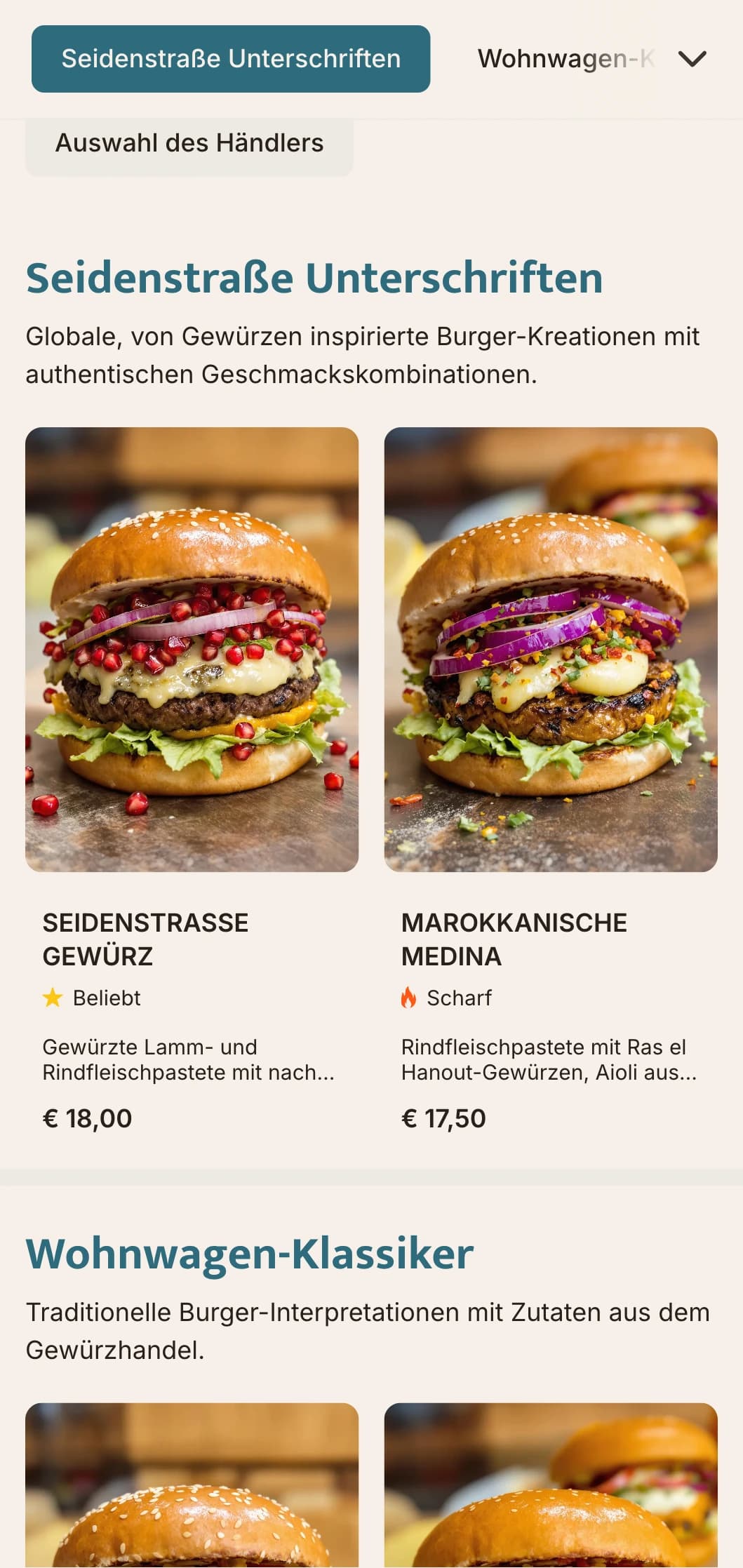 Vom Gewürzhandel inspiriertes Burgermenü mit globalen Geschmacksprofilen und historischen Bezügen.