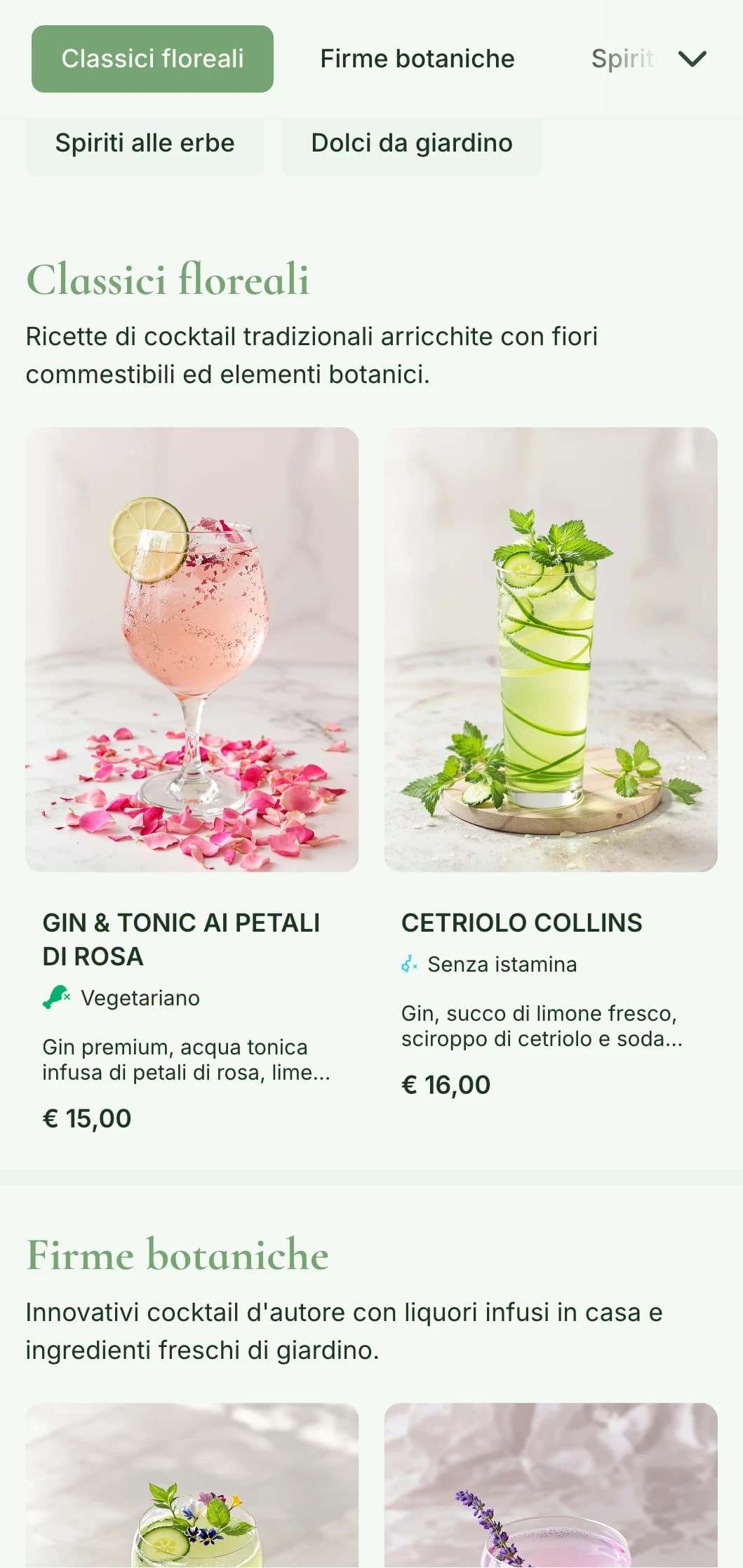 Un design lussureggiante, ispirato al giardino, per bar specializzati in cocktail a base di erbe e liquori botanici, caratterizzato da freschi toni verdi.