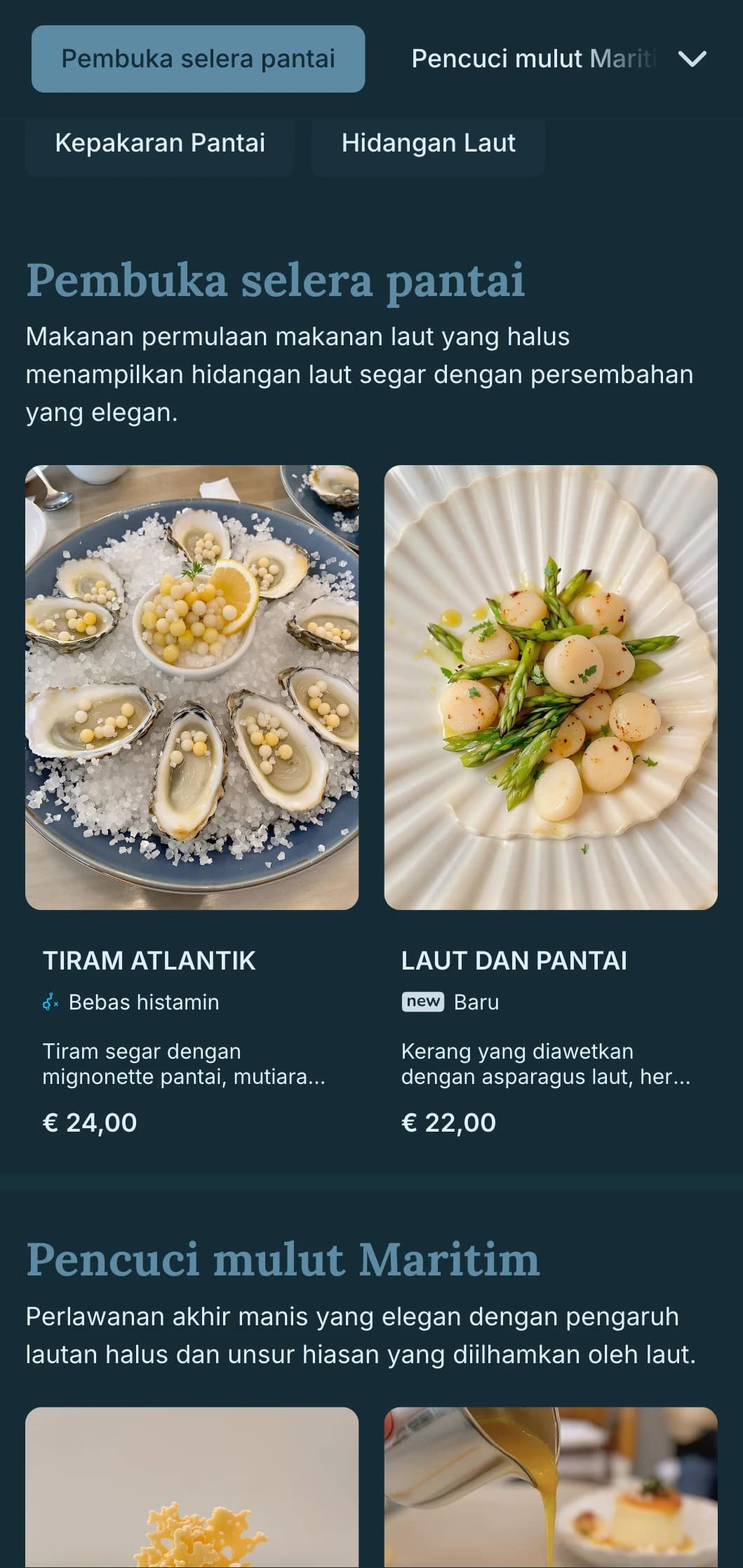 Keanggunan pantai yang canggih menggabungkan pengaruh nautika dengan estetika santapan yang halus.