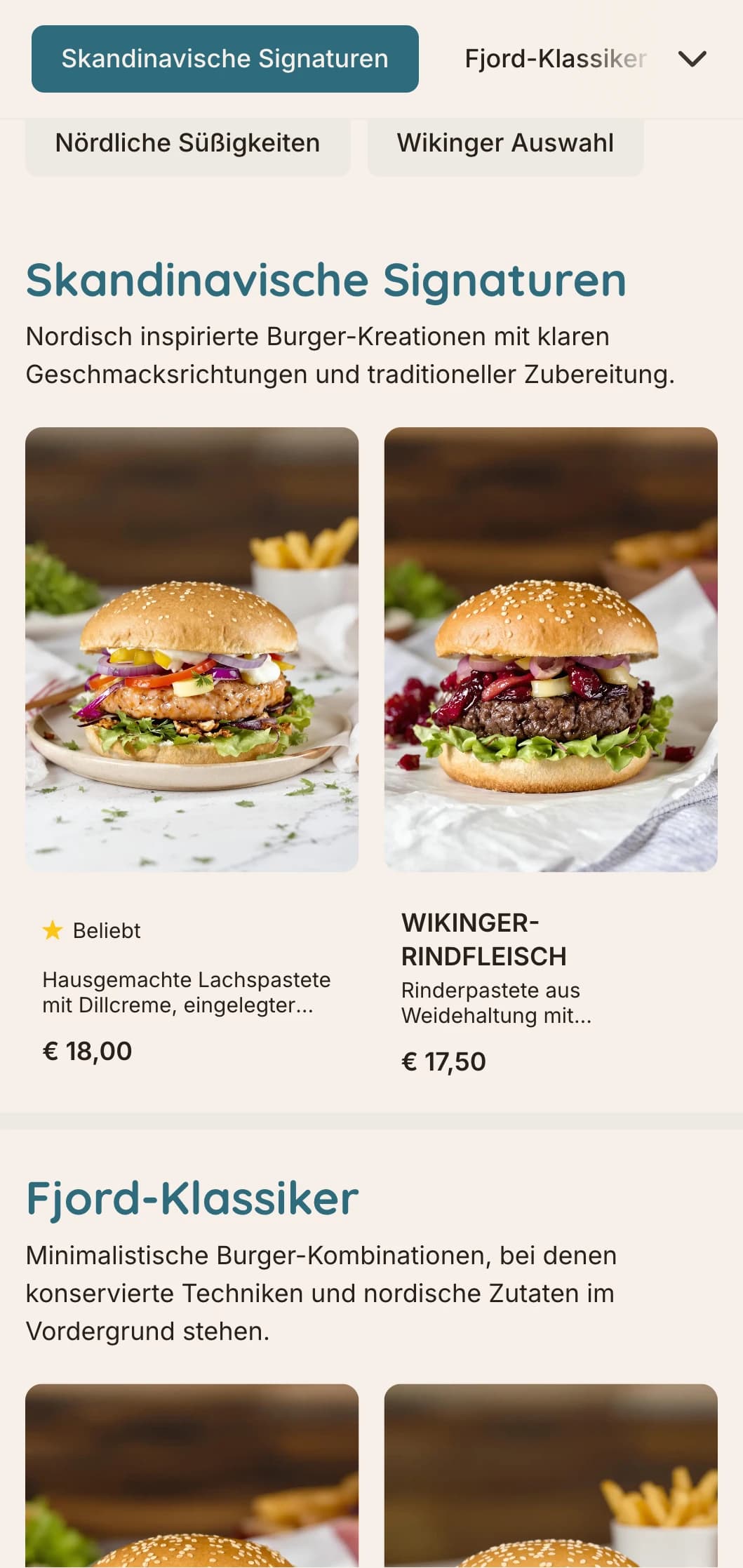 Skandinavisch inspiriertes, minimalistisches Burger-Konzept mit klaren Linien und funktionellem Design.