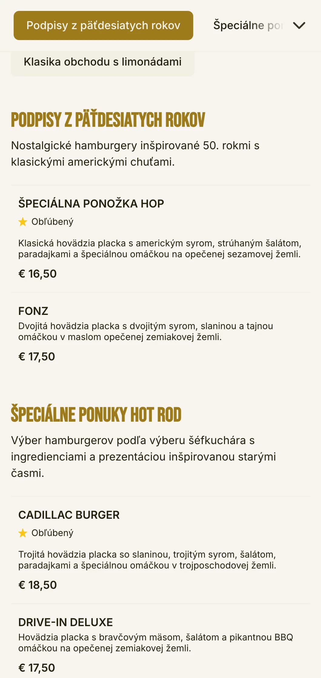 Obchod s hamburgermi inšpirovaný 50. rokmi so šachovnicovými vzormi a nostalgickými prvkami obchodu s limonádami.