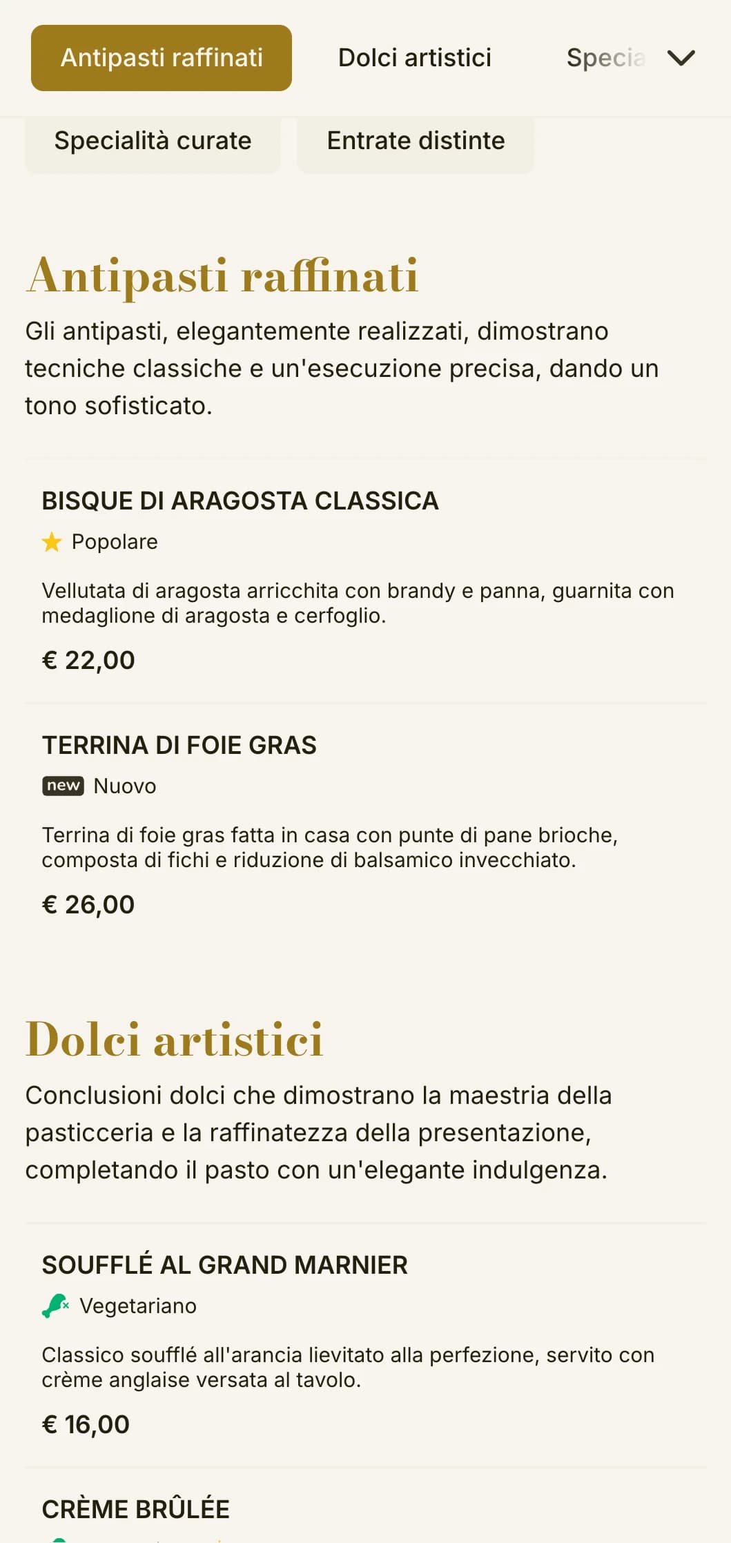 Design raffinato e sofisticato per il menu del pranzo, con una tipografia delicata e proporzioni classiche, adatto a ristoranti di alto livello e locali che offrono il servizio di pranzo.
