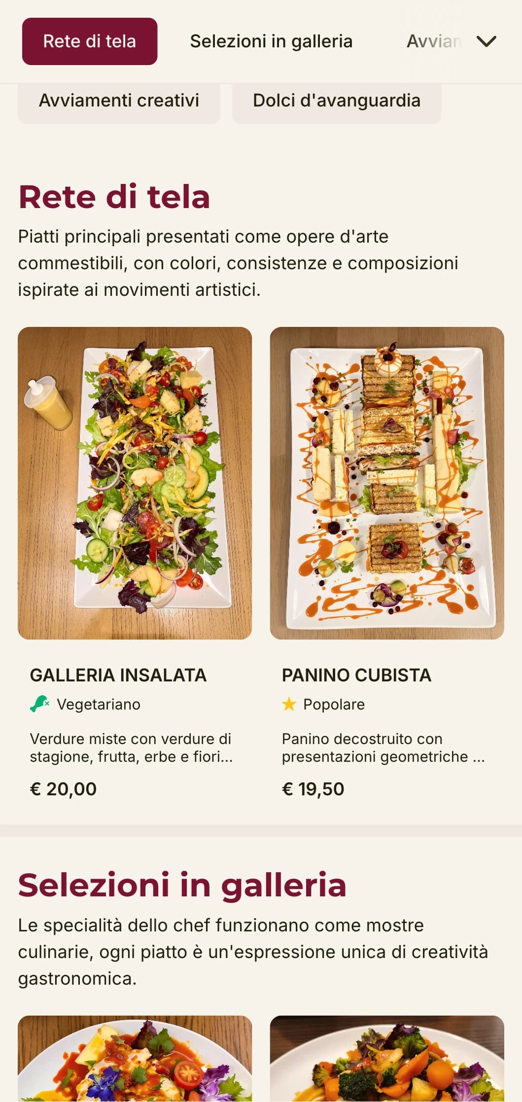 Menu per il pranzo dal design creativo e ispirato all'arte, con accenti di colore audaci e layout espressivo, ideale per i ristoranti vicini a gallerie e quartieri artistici.
