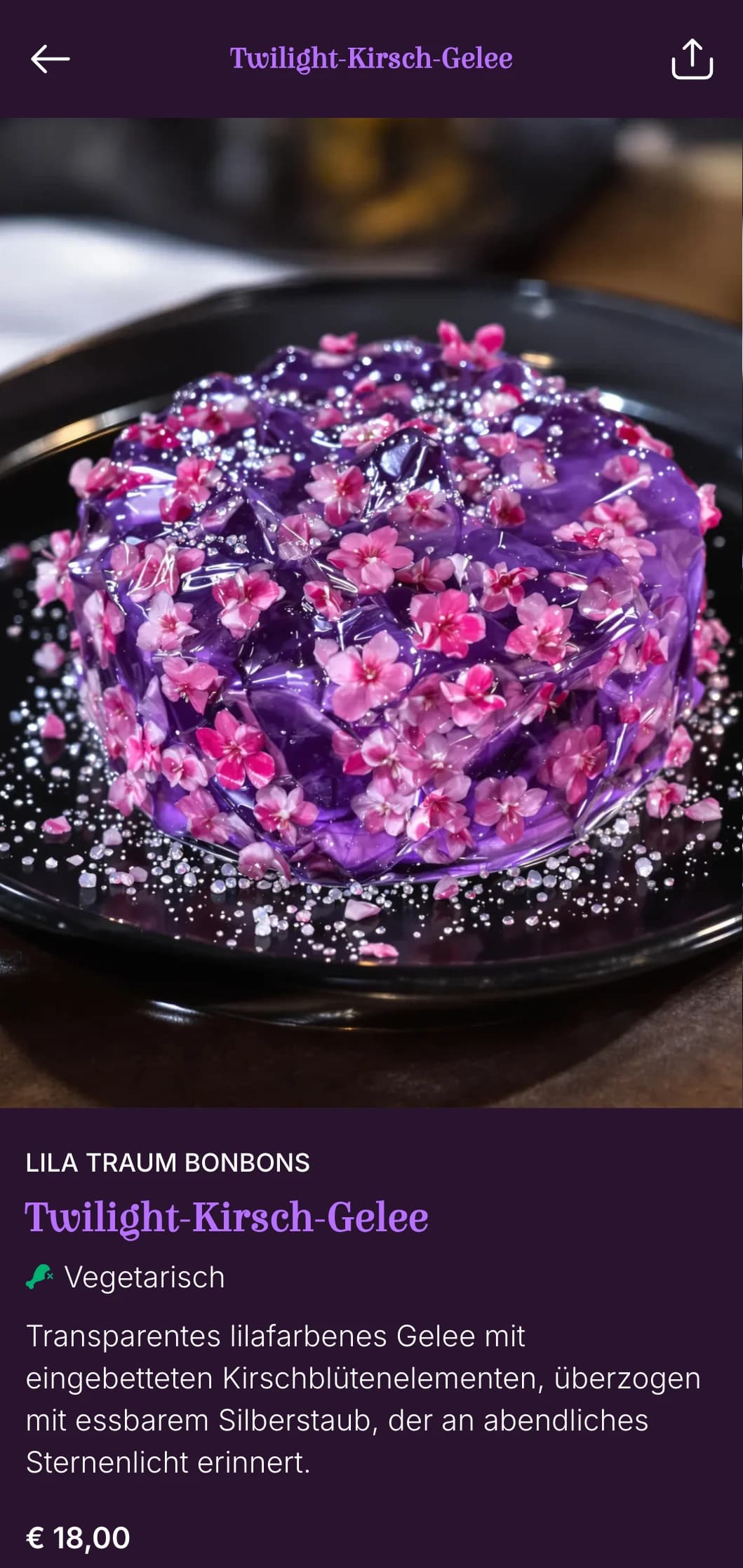 Ein von Kirschblüten inspiriertes Sushi-Menü mit satten violetten Dämmerungstönen für ein abendliches Essen.
