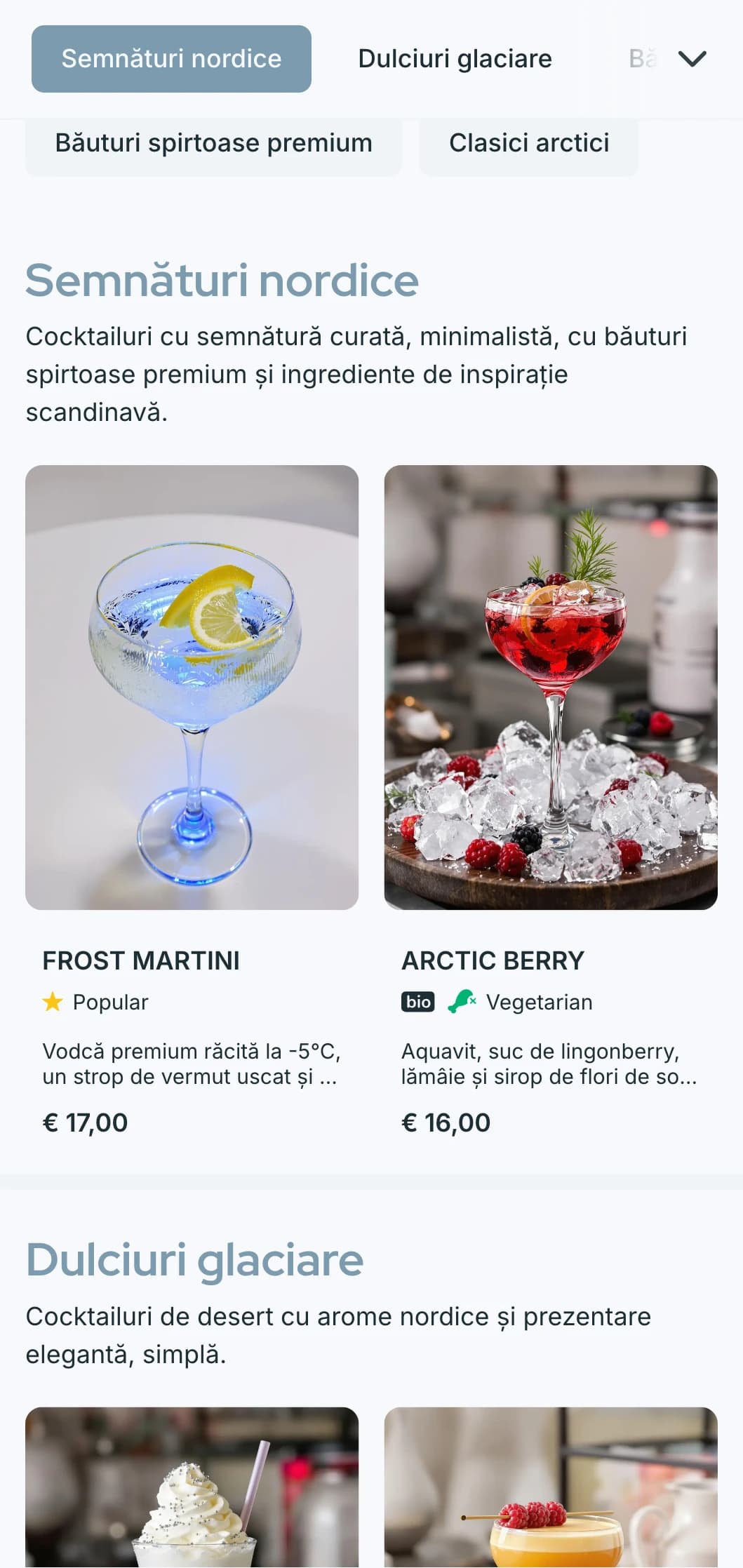 Un design curat, de inspirație scandinavă, pentru baruri și lounge-uri contemporane, cu tipografie minimalistă și tonuri reci de albastru.