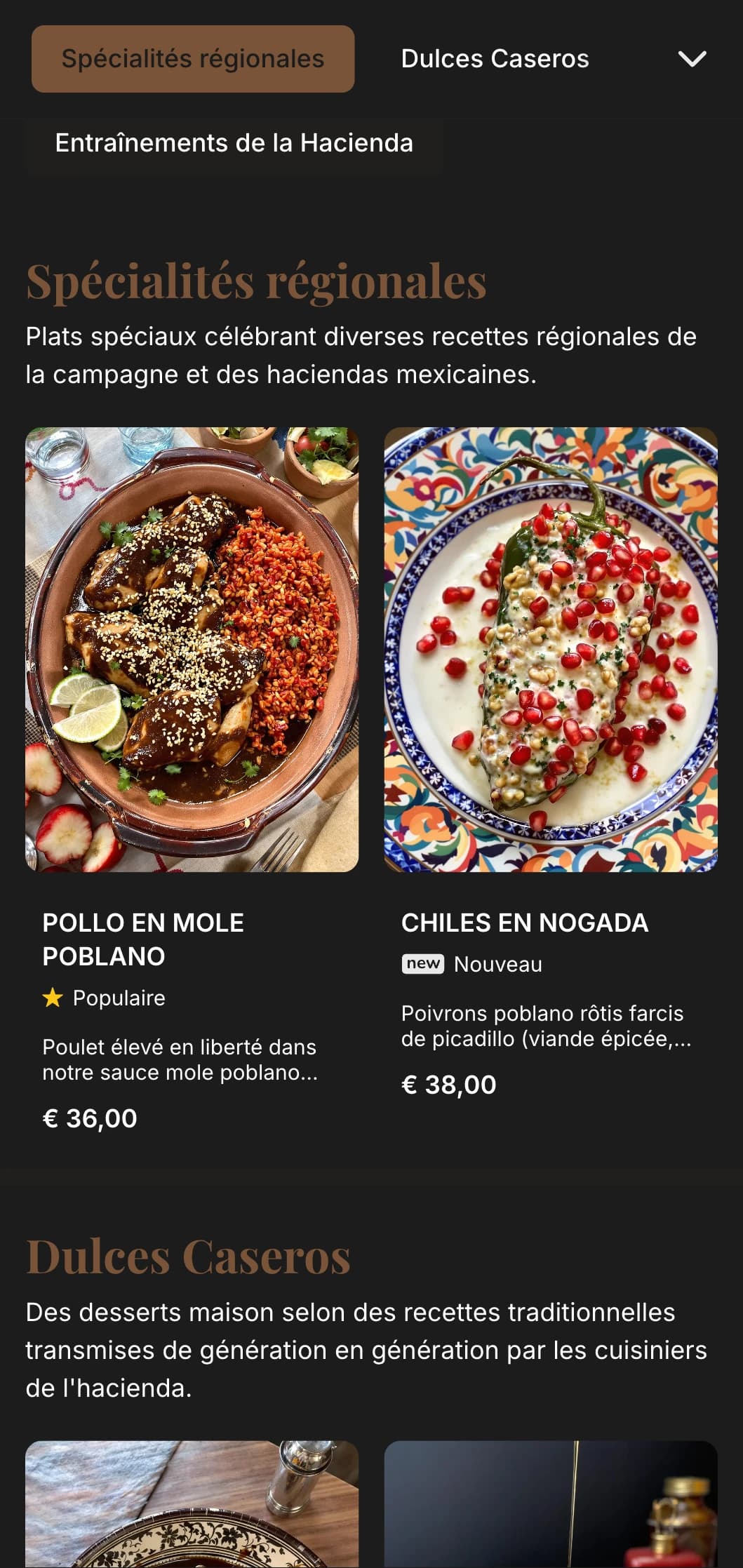 Menu rustique et chaleureux de style hacienda mexicaine, avec de riches textures de bois, des recettes traditionnelles et des plats copieux dans un cadre élégant de ranch.