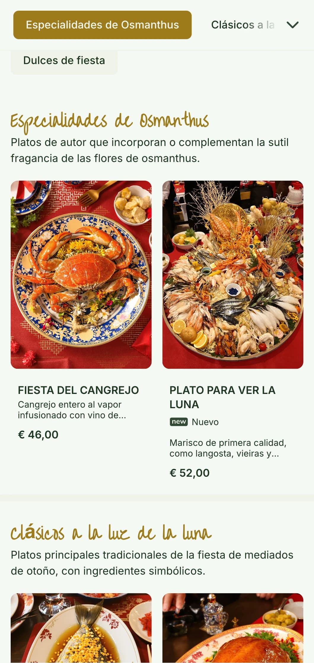 Sereno diseño de menú chino inspirado en las flores de osmanthus y las tradiciones del festival de la luna, con elementos botánicos.