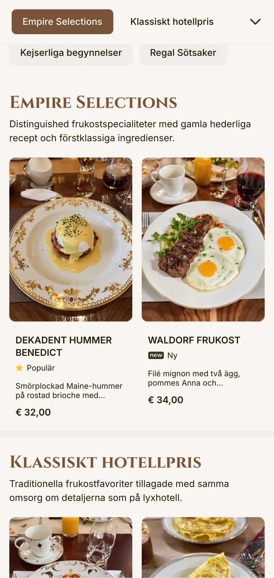Stor frukostupplevelse inspirerad av lyxhotellens guldålder, presenterad med formell elegans.