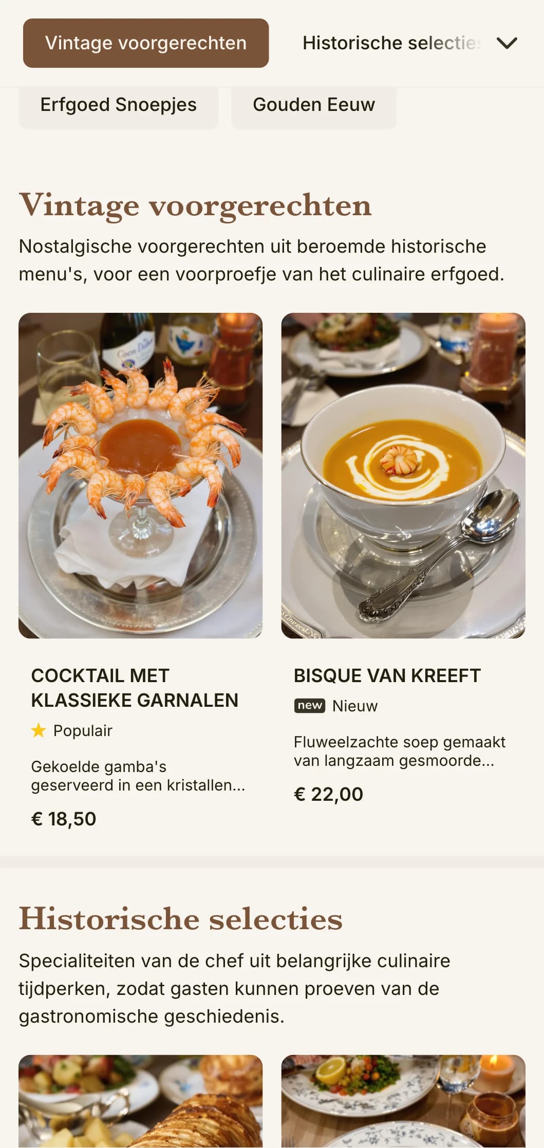 Nostalgisch, op de gouden eeuw geïnspireerd lunchmenu-ontwerp met historische verwijzingen en verfijnde details, geschikt voor historische restaurants met rijke tradities.
