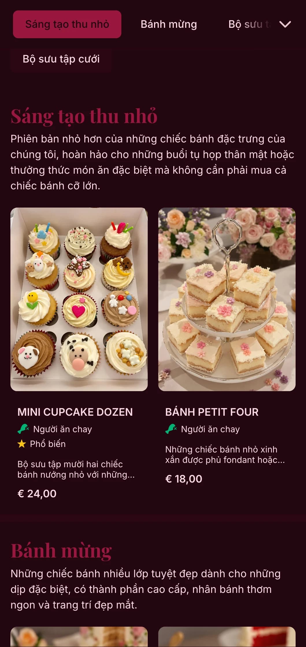 Thiết kế thực đơn bánh sang trọng, nữ tính với tông màu hồng tươi tắn và kiểu chữ trang nhã, lý tưởng cho các tiệm bánh cao cấp và chuyên gia làm bánh cưới.