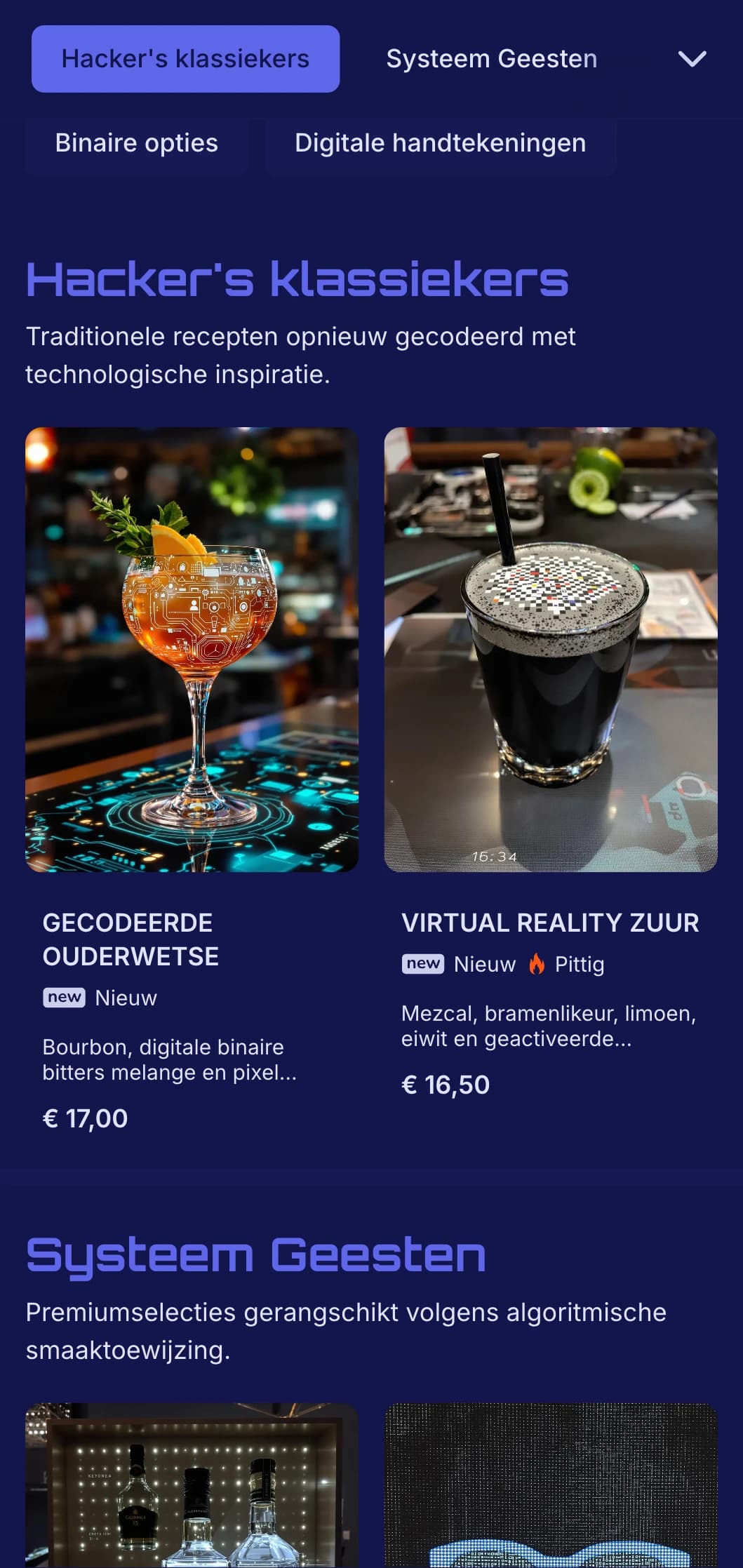 Futuristisch blauw en zwart ontwerp met digitale elementen voor cutting-edge bars.