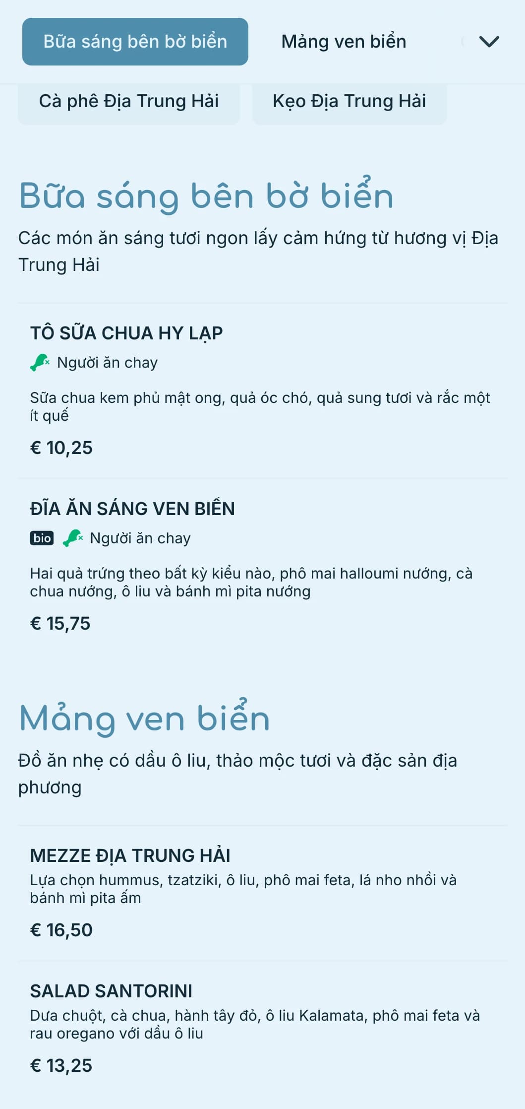 Bảng màu xanh tươi mát lấy cảm hứng từ vùng biển Địa Trung Hải dành cho các quán cà phê và quán rượu ven biển.
