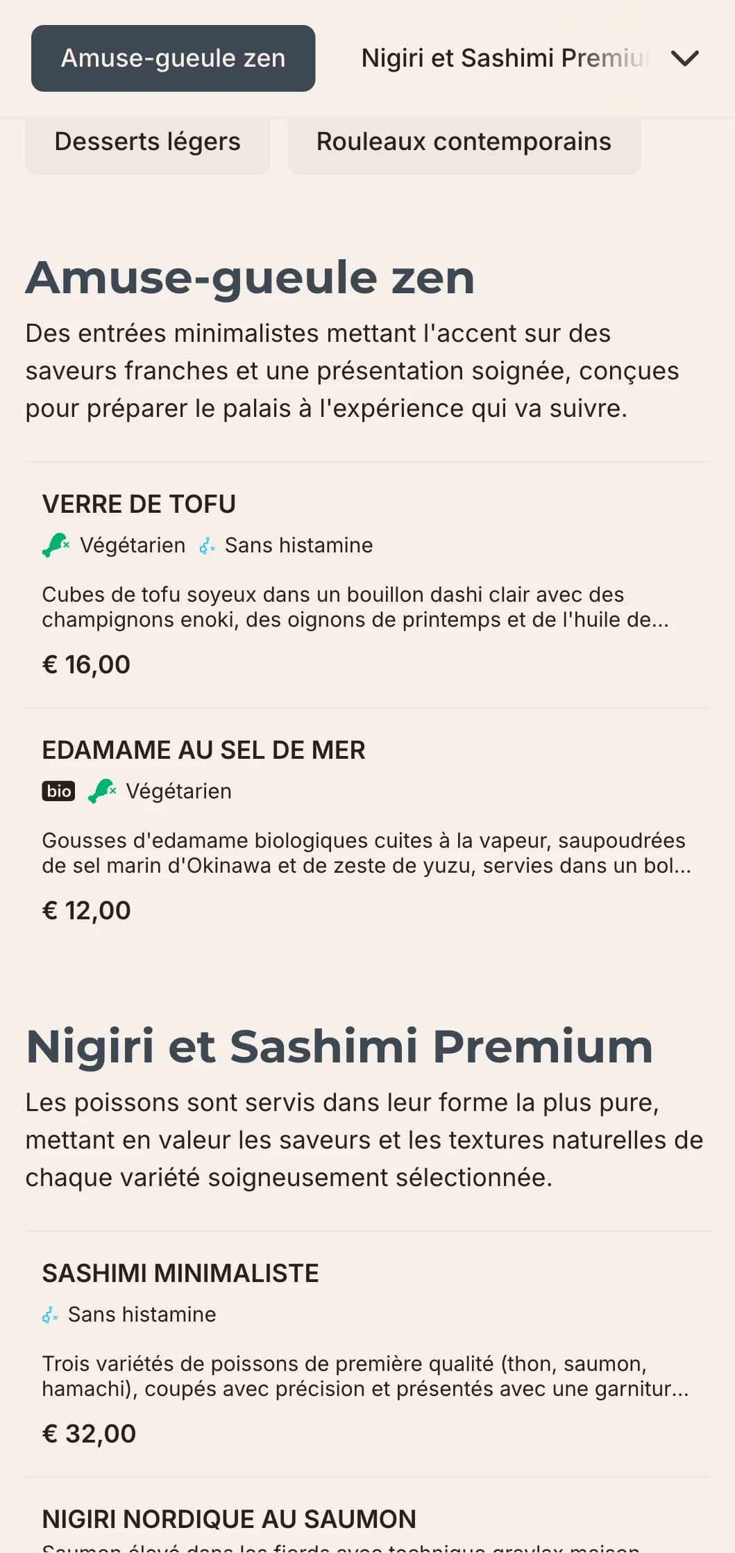 Conception de menus de sushis épurés et contemporains avec une esthétique minimaliste, parfaits pour les restaurants japonais haut de gamme qui privilégient la simplicité et la qualité.