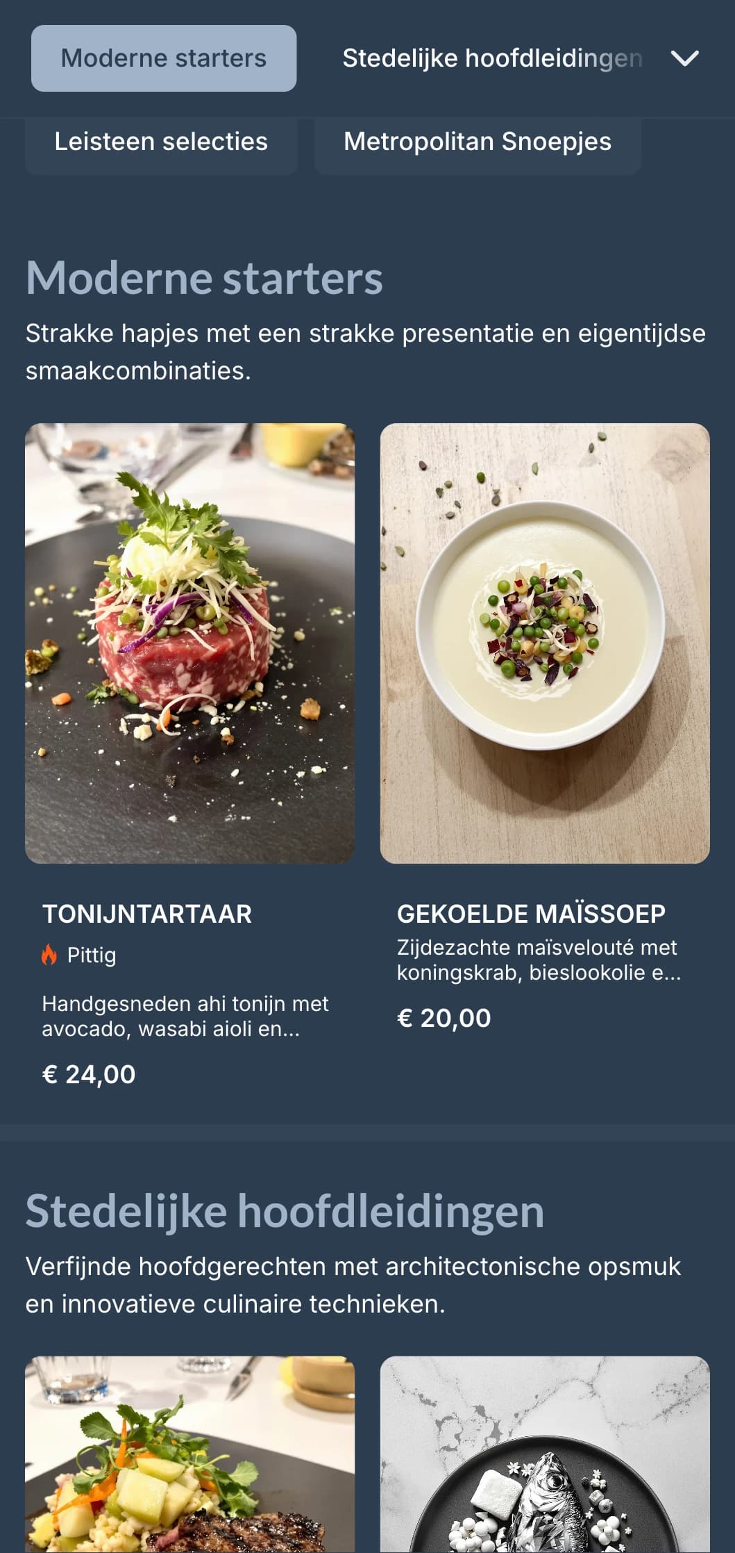 Een eigentijds dinermenu met koele leistenen tinten en een strak geometrisch ontwerp, perfect voor moderne stedelijke restaurants.