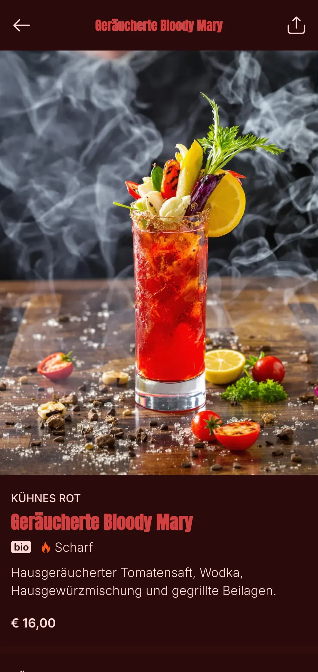 Kräftiges rotes Design mit Rauch- und Feuerelementen für Grill- und Whiskey-Locations.