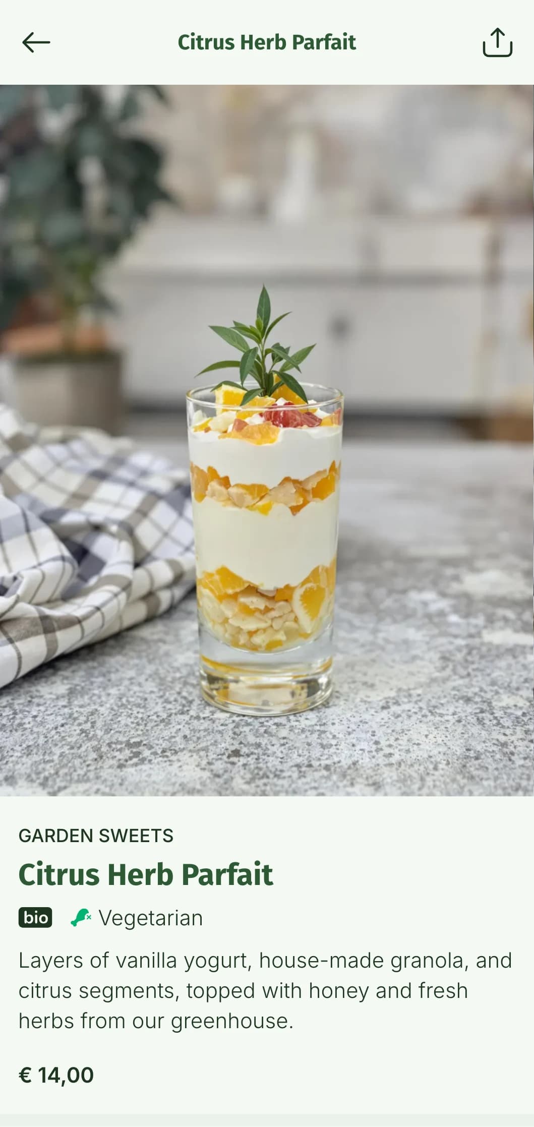 Fresh, plant-forward breakfast options featuring greenhouse-grown ingredients in a bright, botanical presentation.