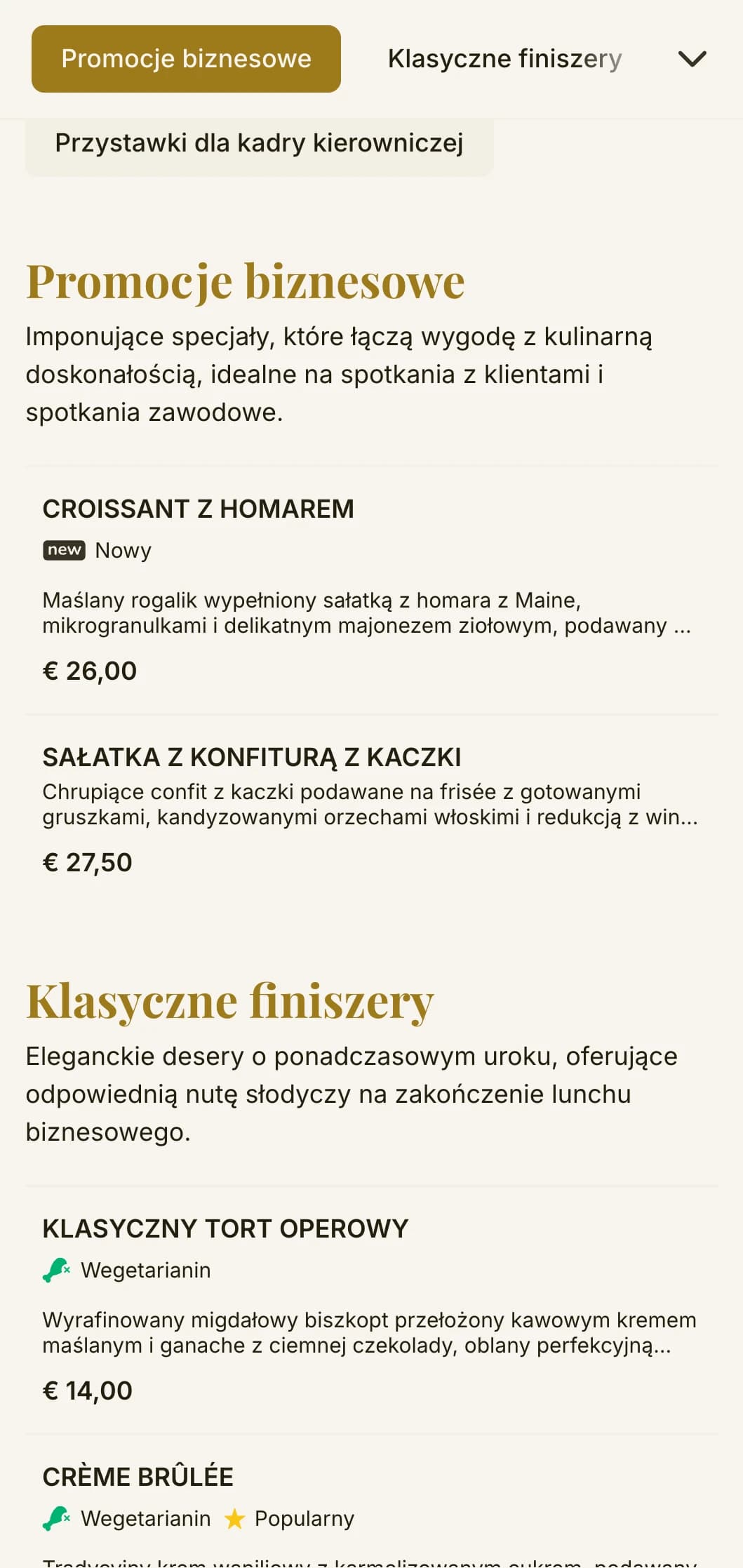 Elegancki, ale skuteczny projekt menu lunchowego dla dzielnic biznesowych i cateringu korporacyjnego, z ponadczasową typografią i wyrafinowanym układem do szybkich profesjonalnych lunchów.