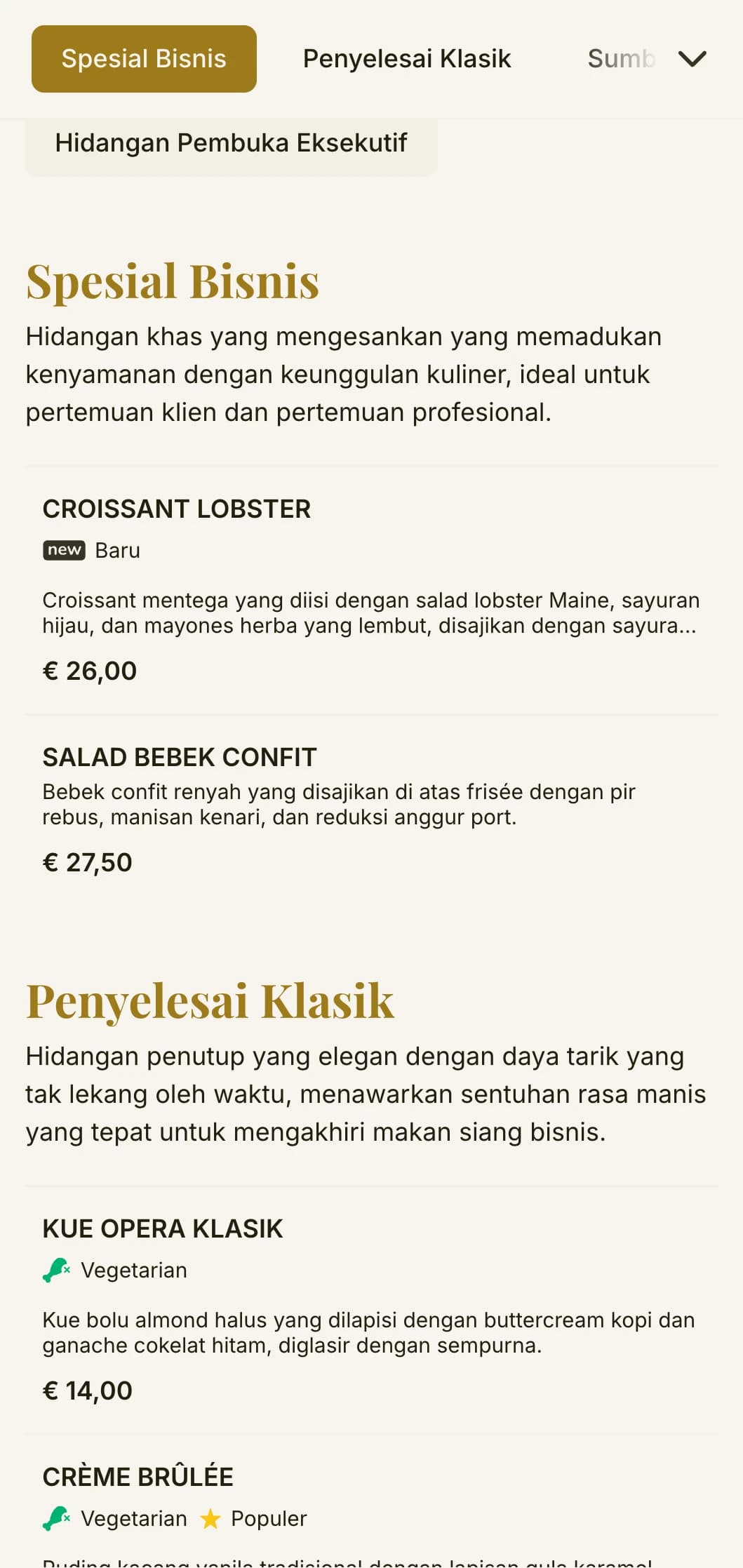 Desain menu makan siang yang elegan namun efisien untuk distrik bisnis dan katering perusahaan, menampilkan tipografi yang tak lekang oleh waktu dan tata letak yang canggih untuk makan siang profesional yang cepat.