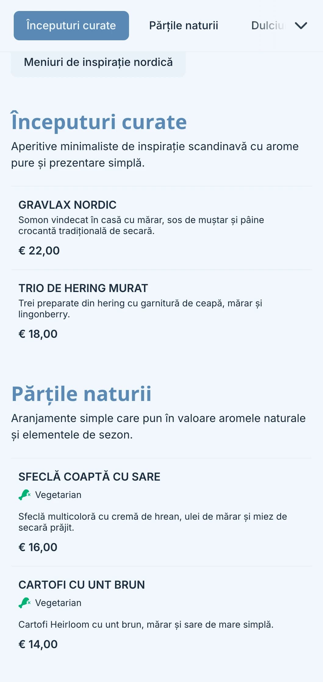 Catering curat de inspirație scandinavă cu design minimalist, elemente fermentate și prezentare inspirată din natură pentru evenimente moderne.
