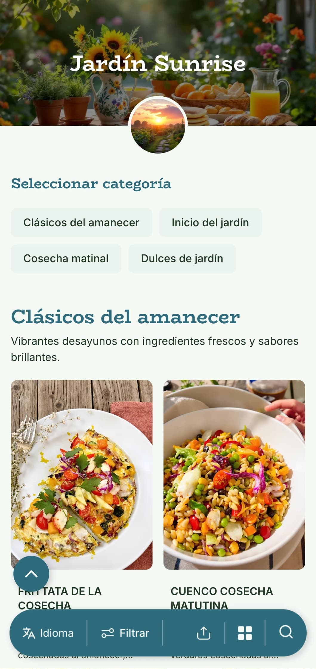 Desayunos frescos inspirados en la huerta, con ingredientes ecológicos y presentaciones vibrantes con elementos naturales.