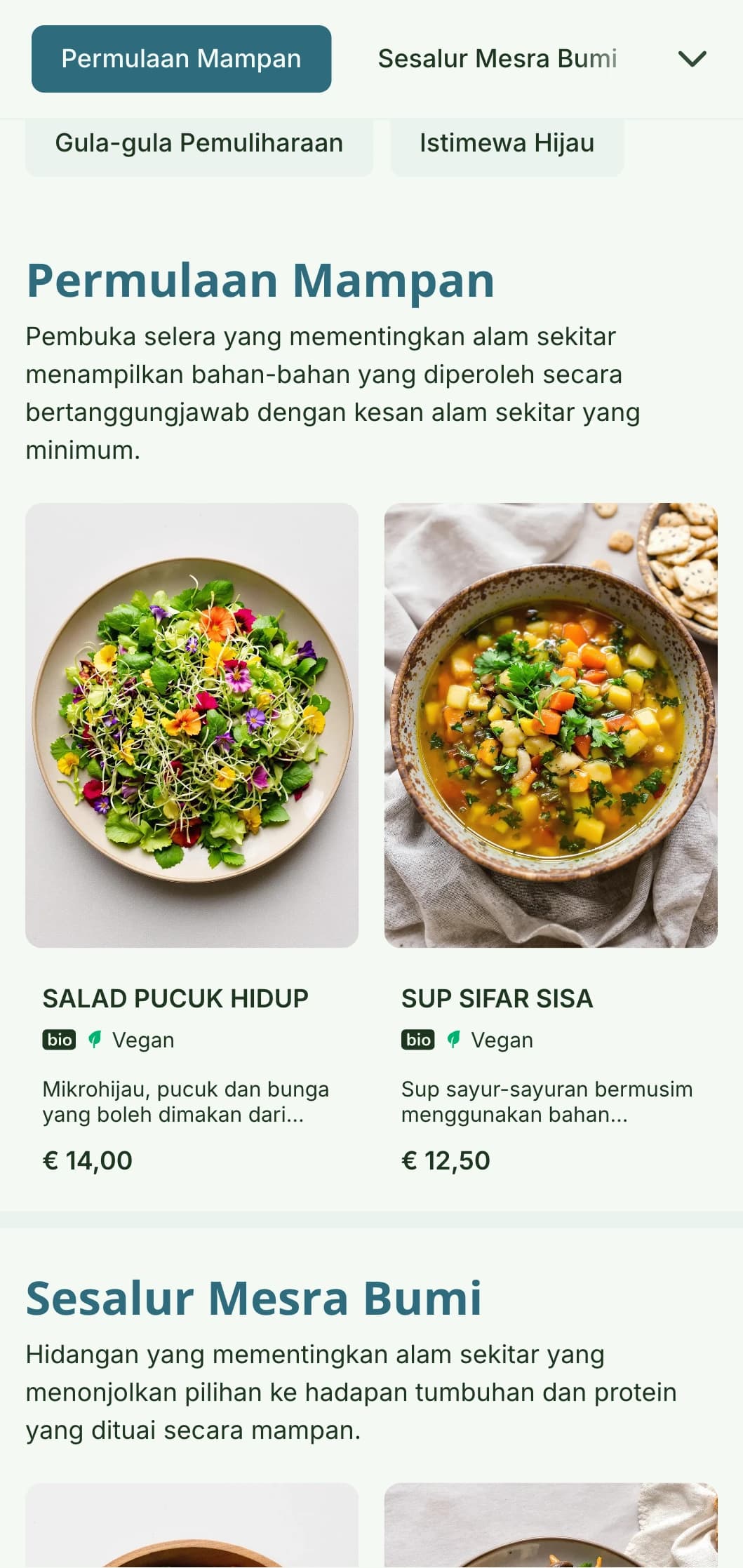 Reka bentuk menu makan tengah hari yang mampan dan mesra alam dengan unsur organik dan rona tanah, sesuai untuk restoran dari ladang ke meja dan kafe yang mementingkan alam sekitar.