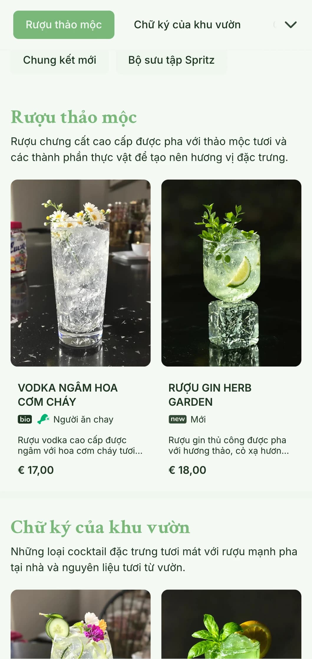 Thiết kế tươi mới lấy cảm hứng từ khu vườn dành cho các quán bar chuyên về rượu spritzer và cocktail thực vật tươi với kiểu chữ nhẹ nhàng, thoáng mát.