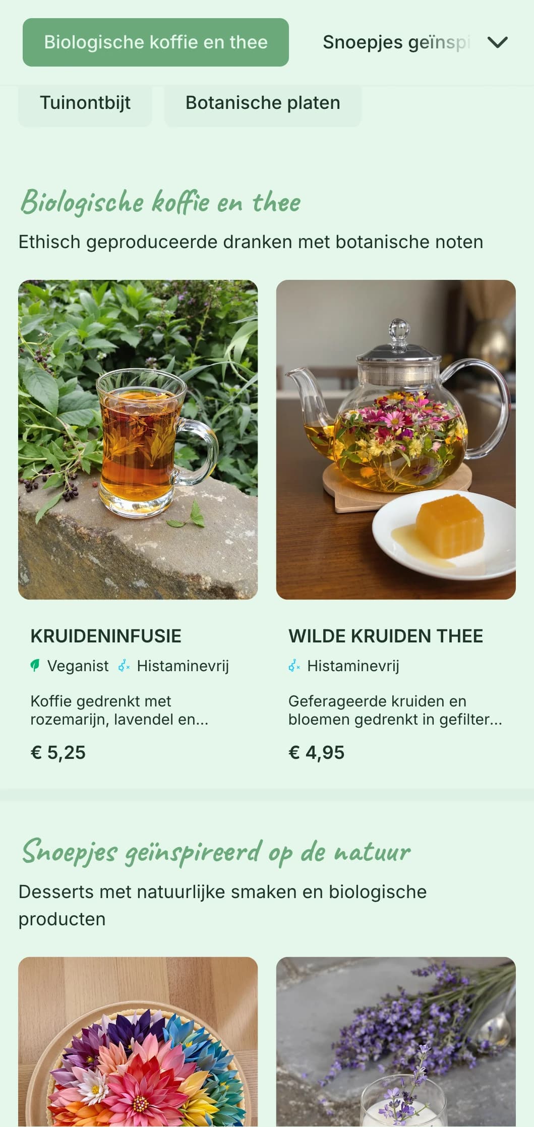 Fris groen thema-ontwerp met botanische elementen voor tuincafés en biologische brunchplekken.