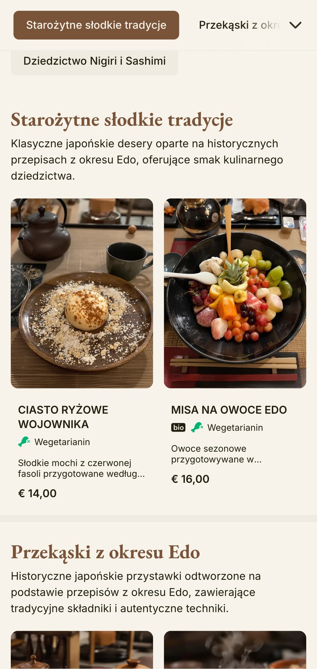 Historyczne, inspirowane Japonią menu sushi w tradycyjnej estetyce okresu Edo z klasyczną typografią.