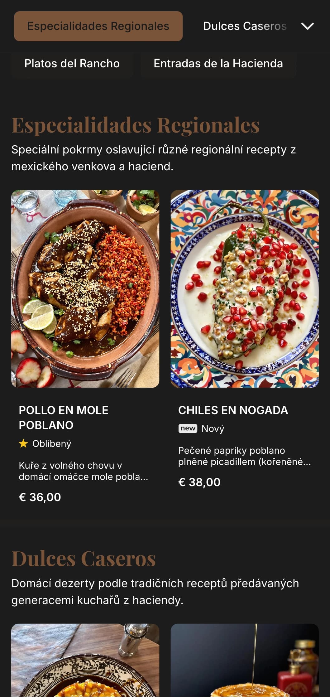 Rustikální a teplé menu ve stylu mexické haciendy s bohatou strukturou dřeva, tradičními recepty a vydatnými pokrmy v elegantním prostředí ranče.