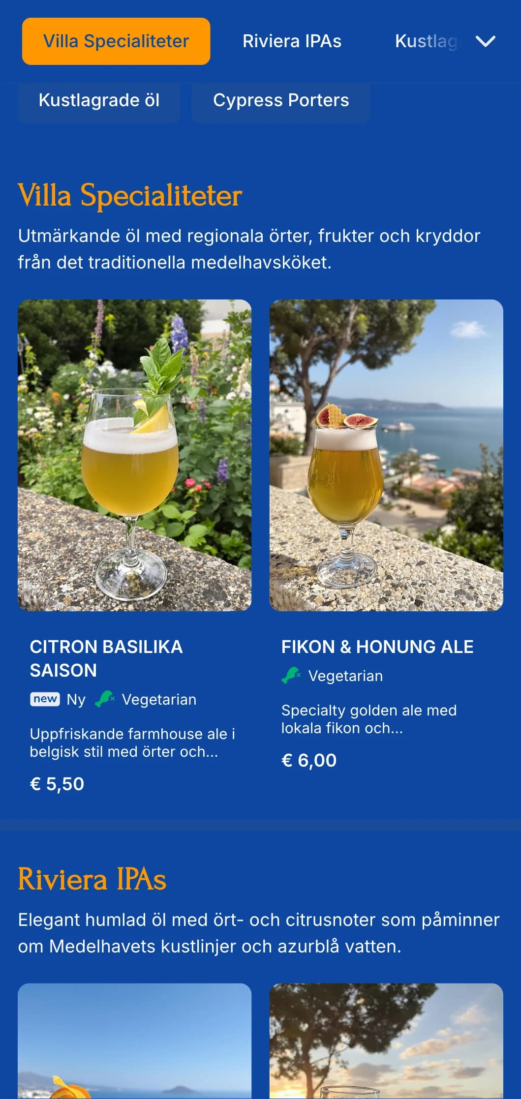Ljus och luftig design inspirerad av medelhavskustens estetik, perfekt för bryggerier vid havet och semesterorter.