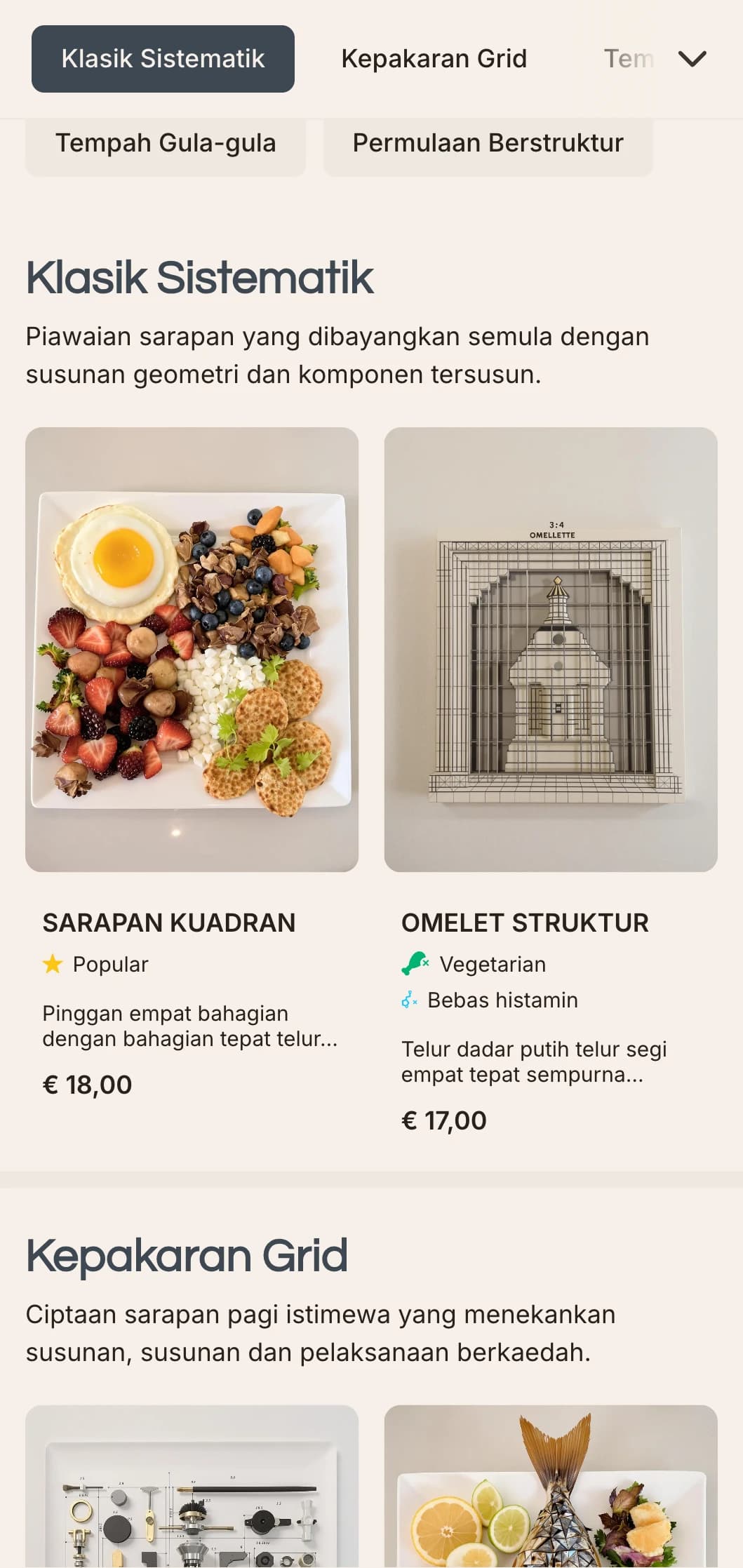 Pilihan pagi yang disusun dengan tepat dengan persembahan modular dan kombinasi rasa kontemporari.