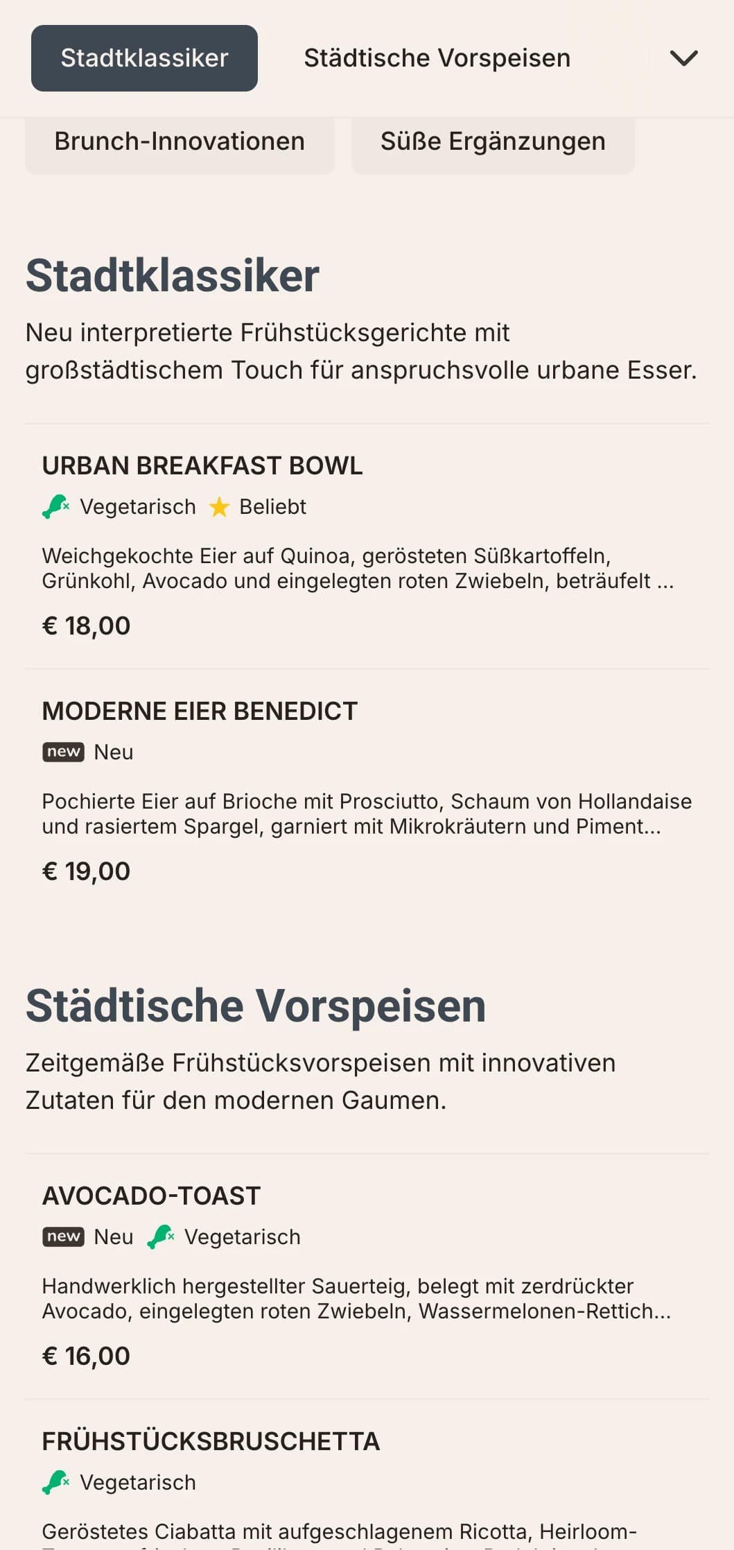 Elegante, zeitgemäße Frühstücksoptionen für den modernen Großstädter, die sich durch eine minimalistische Präsentation und innovative Geschmackskombinationen auszeichnen.