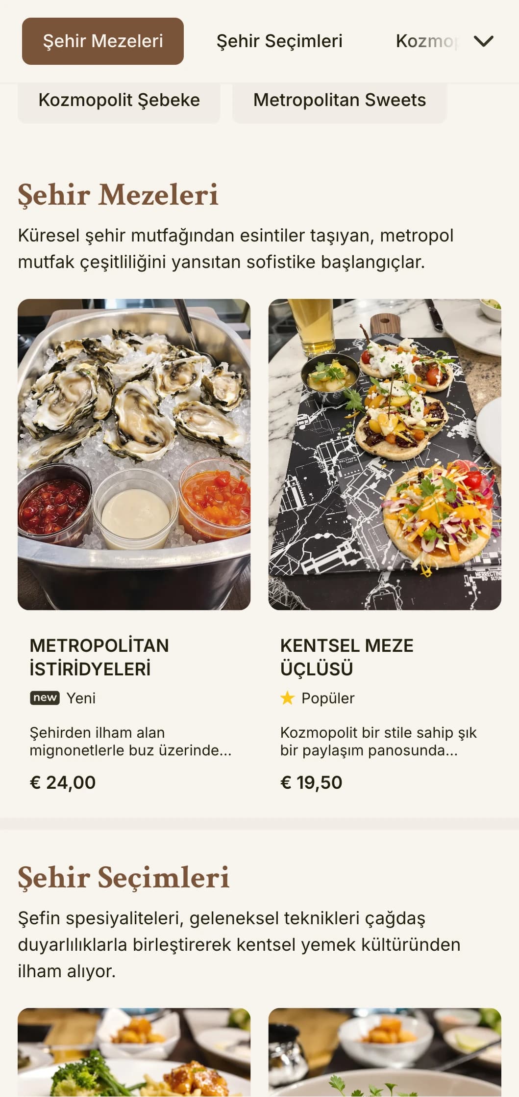 Şehir merkezindeki restoranlar ve sofistike şehir işletmeleri için uygun, kentsel zarafet ve rafine detaylara sahip kozmopolit, şehirden ilham alan öğle yemeği menüsü tasarımı.