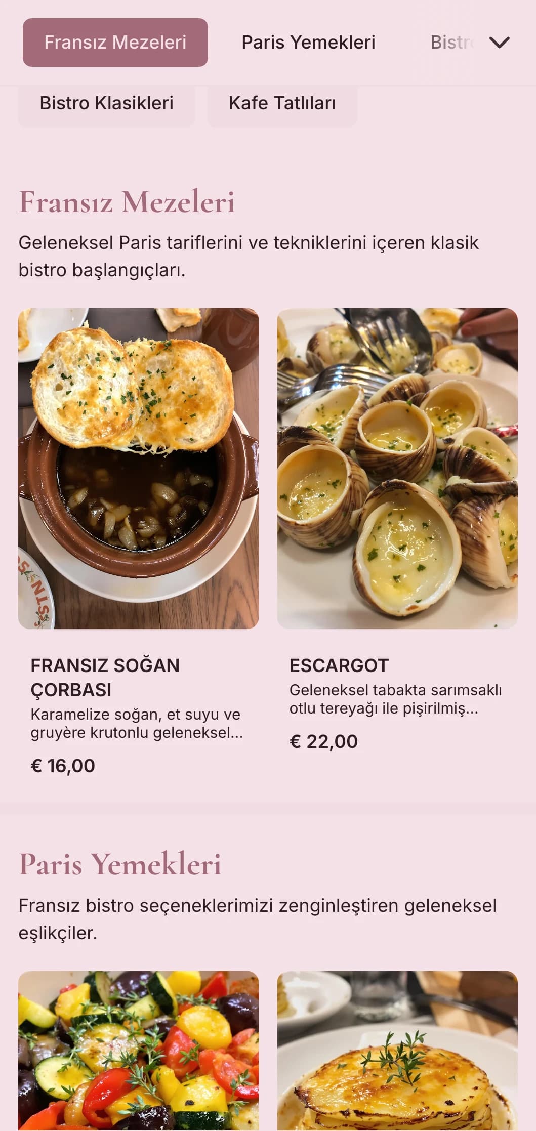 Sofistike etkinlikler için bistro favorileri, rafine teknikler ve zarif ama ulaşılabilir sunumlar içeren klasik Fransız esintili catering.