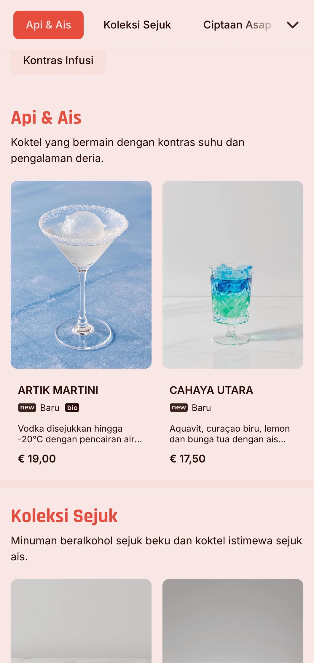 Reka bentuk biru dan merah dinamik bermain dengan unsur panas dan sejuk untuk bar inovatif.
