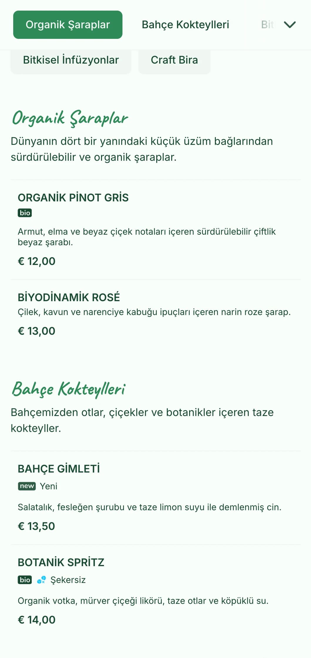 Bahçe barları ve teraslar için botanik unsurlar içeren taze yeşil temalı tasarım.