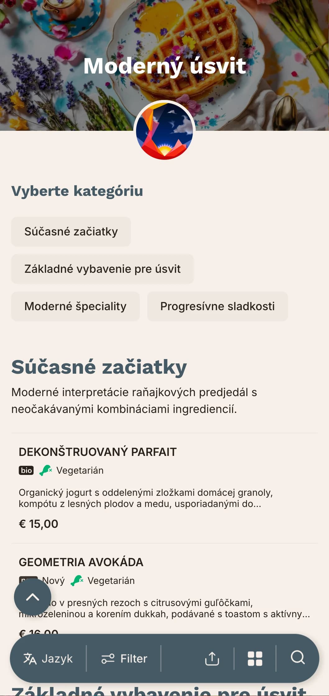 Moderné ranné ponuky s inovatívnymi technikami a neočakávanými chuťovými kombináciami pre odvážnych ranných vtákov.