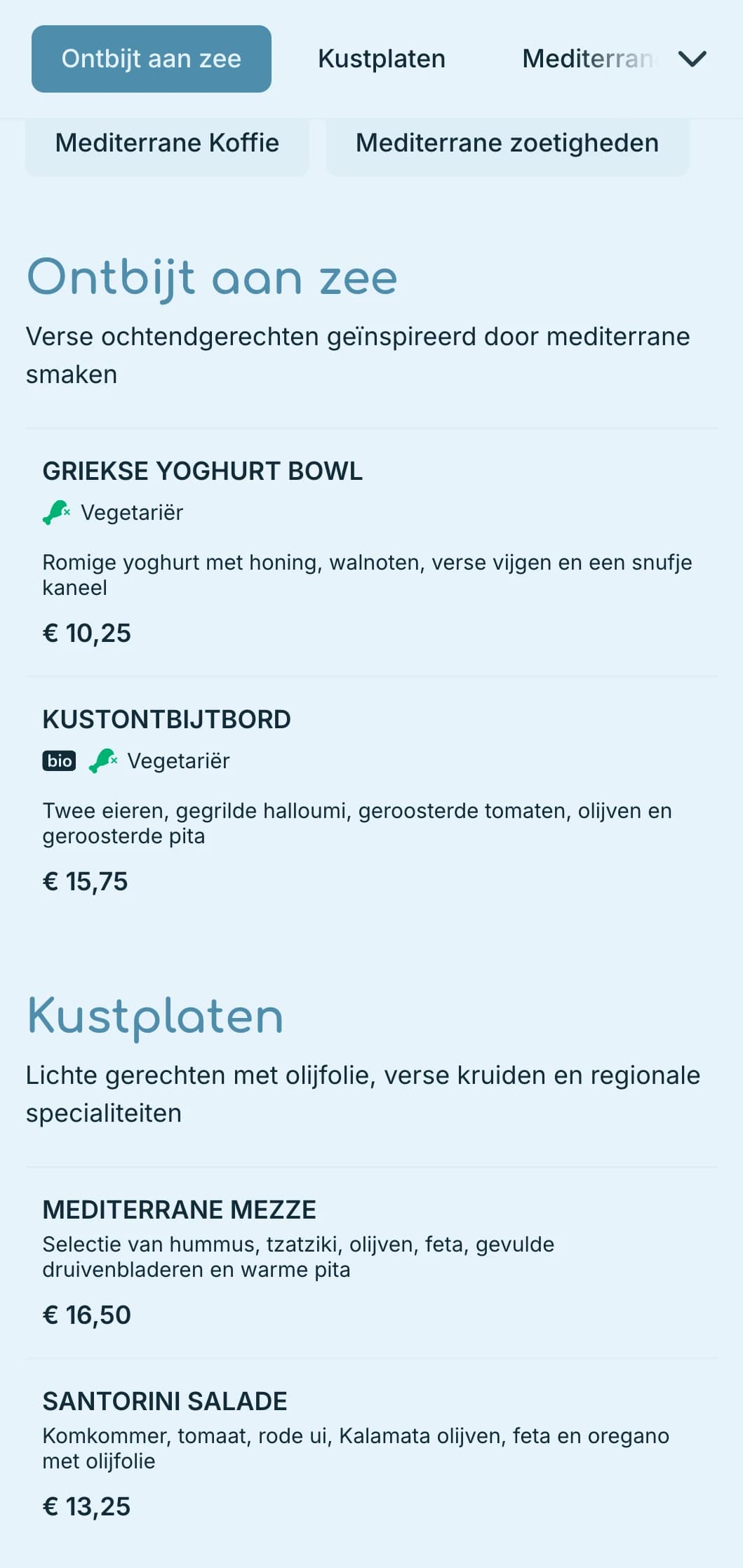 Verfrissend blauw palet geïnspireerd op de mediterrane wateren voor cafés en bistro's aan zee.