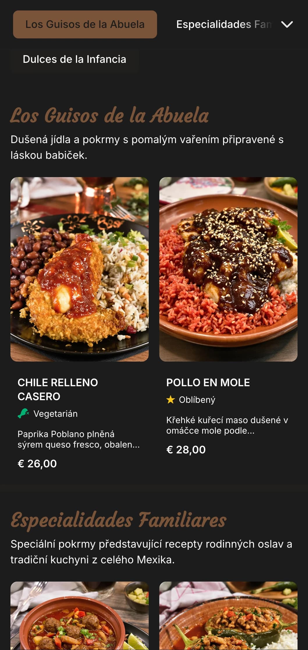 Hřejivé a příjemné domácí mexické menu s babiččinými recepty, hřejivými hnědými akcenty a tradičními pokrmy v rodinném stylu.