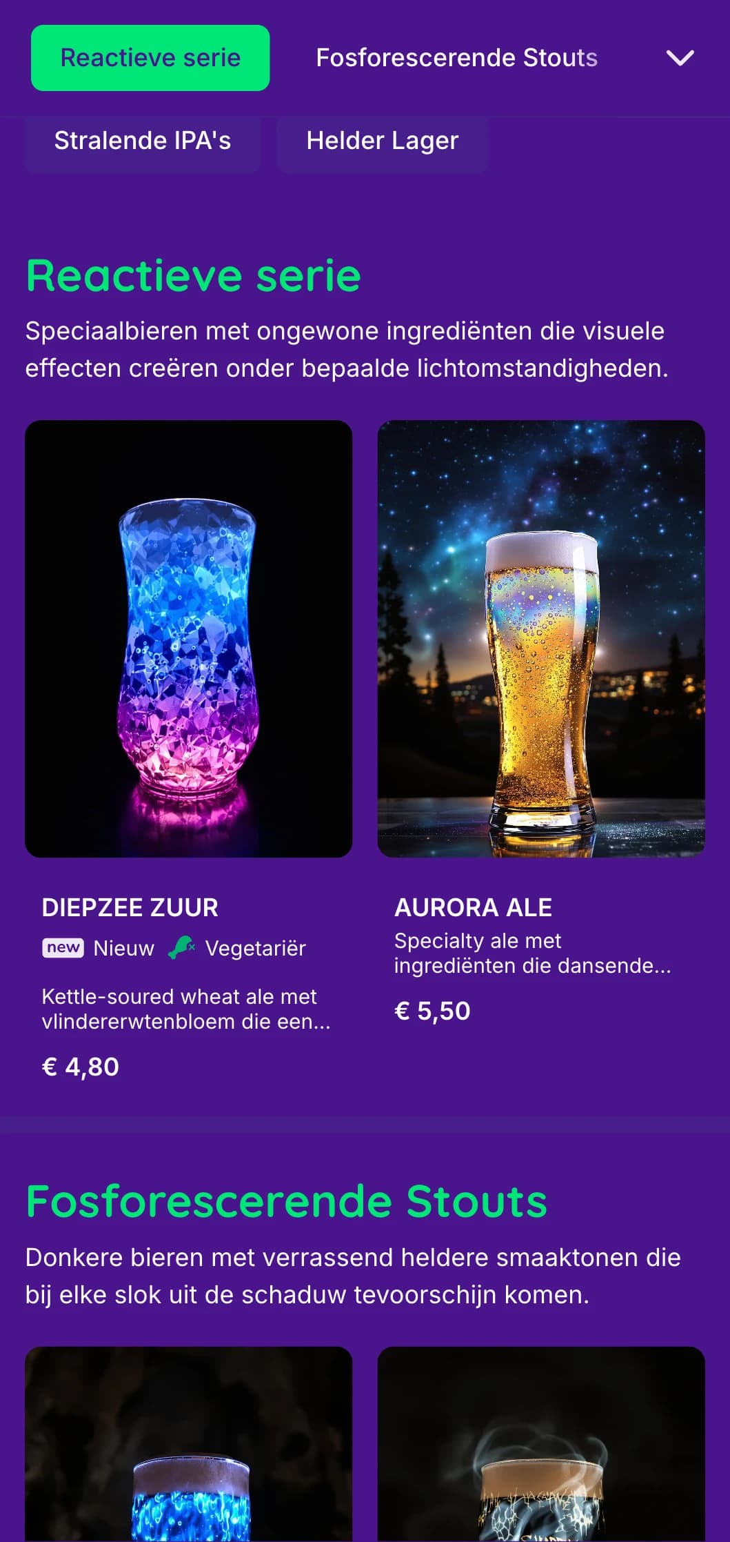 Etherisch en magisch ontwerp met gloeiende elementen en diepe achtergronden, perfect voor unieke ervaringen met speciaalbier.