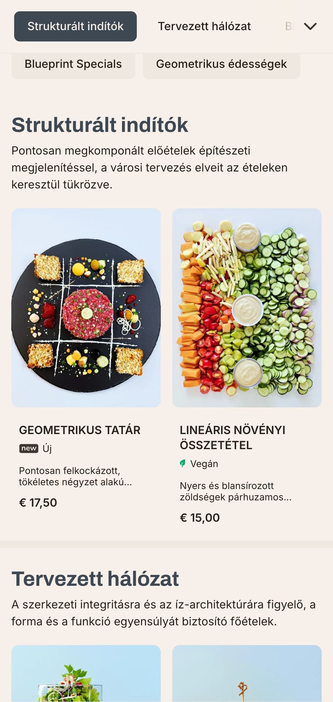 Merész, építészeti ebédmenü dizájn erős vonalakkal és városi elemekkel, ideális kortárs éttermek számára üzleti negyedekben és modern fejlesztésekben.
