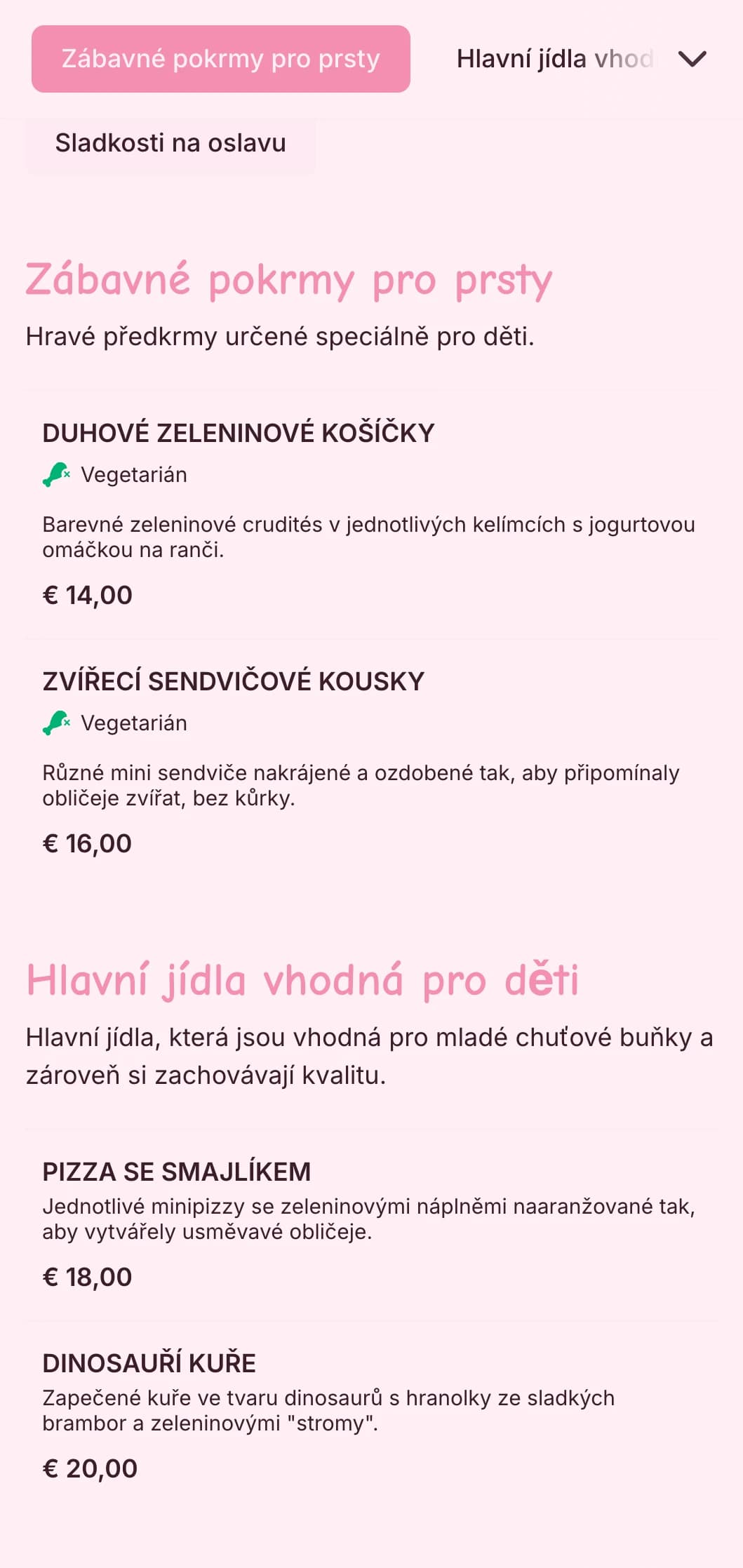 Zábavný, barevný catering navržený speciálně pro dětské akce s hravou prezentací, možnostmi pro děti a interaktivními stanovišti s jídlem.
