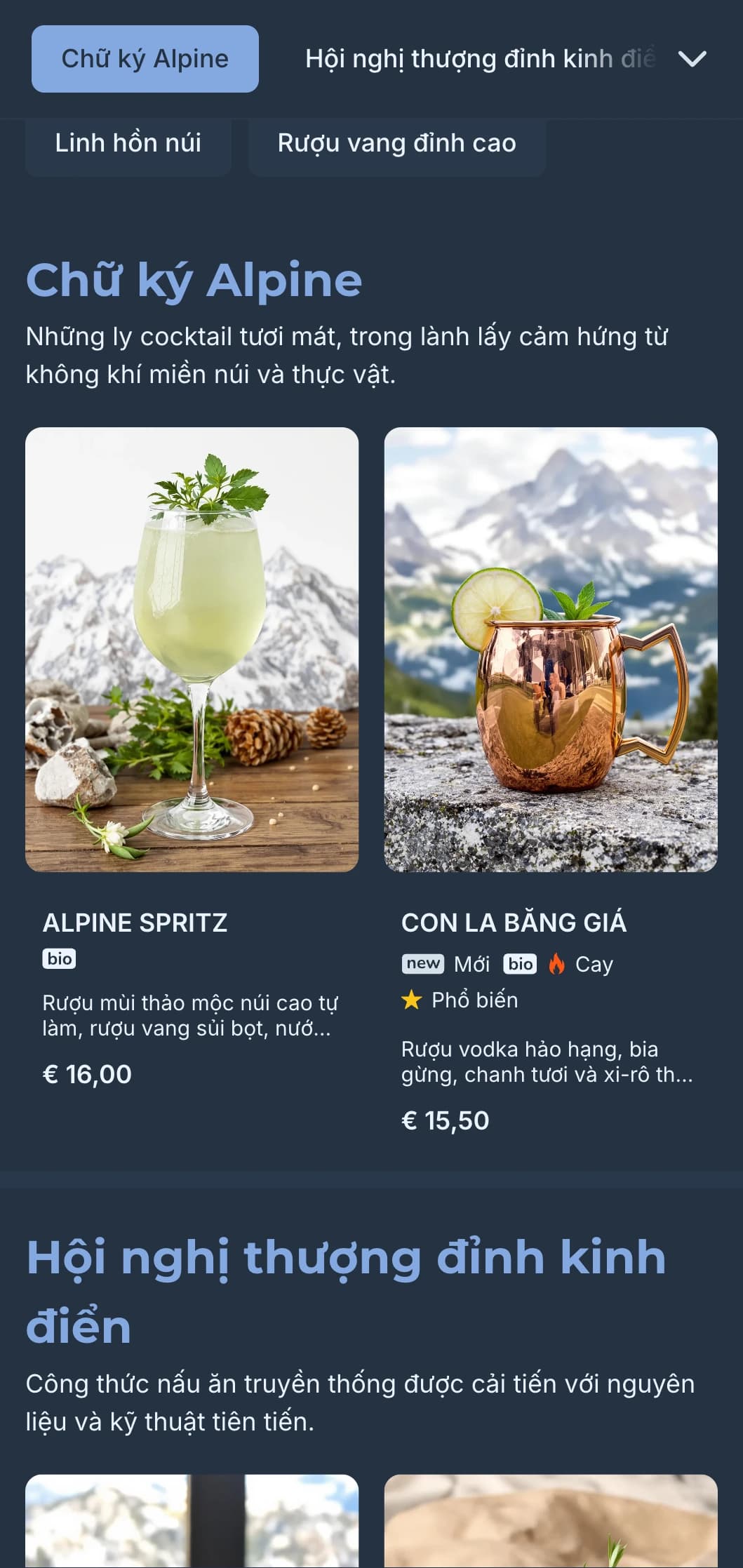 Thiết kế màu xanh xám tươi mới với họa tiết núi mang đến trải nghiệm pha chế cocktail tinh tế và đẳng cấp.